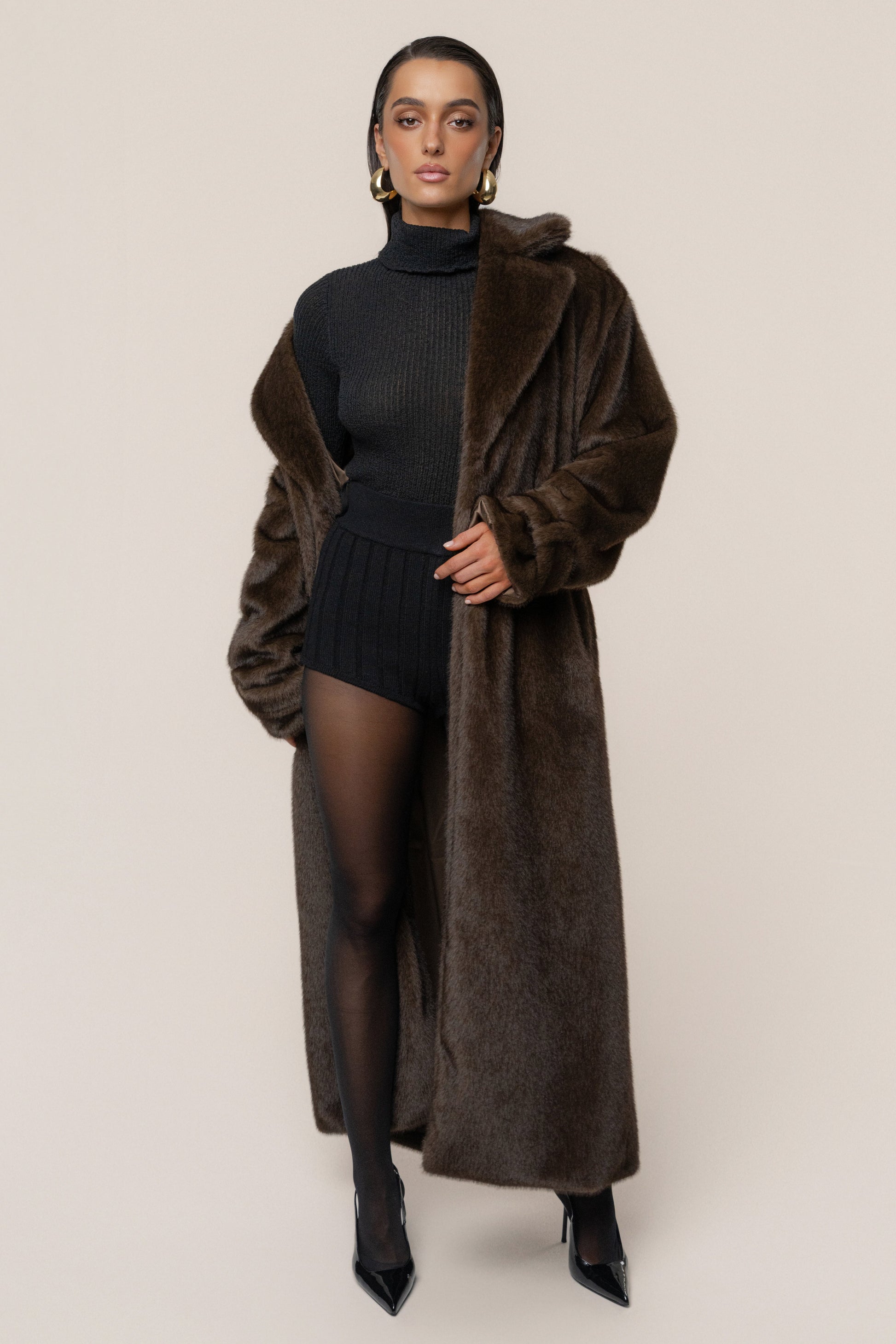Brown Uptown Faux Fur Coat JLUXLABEL