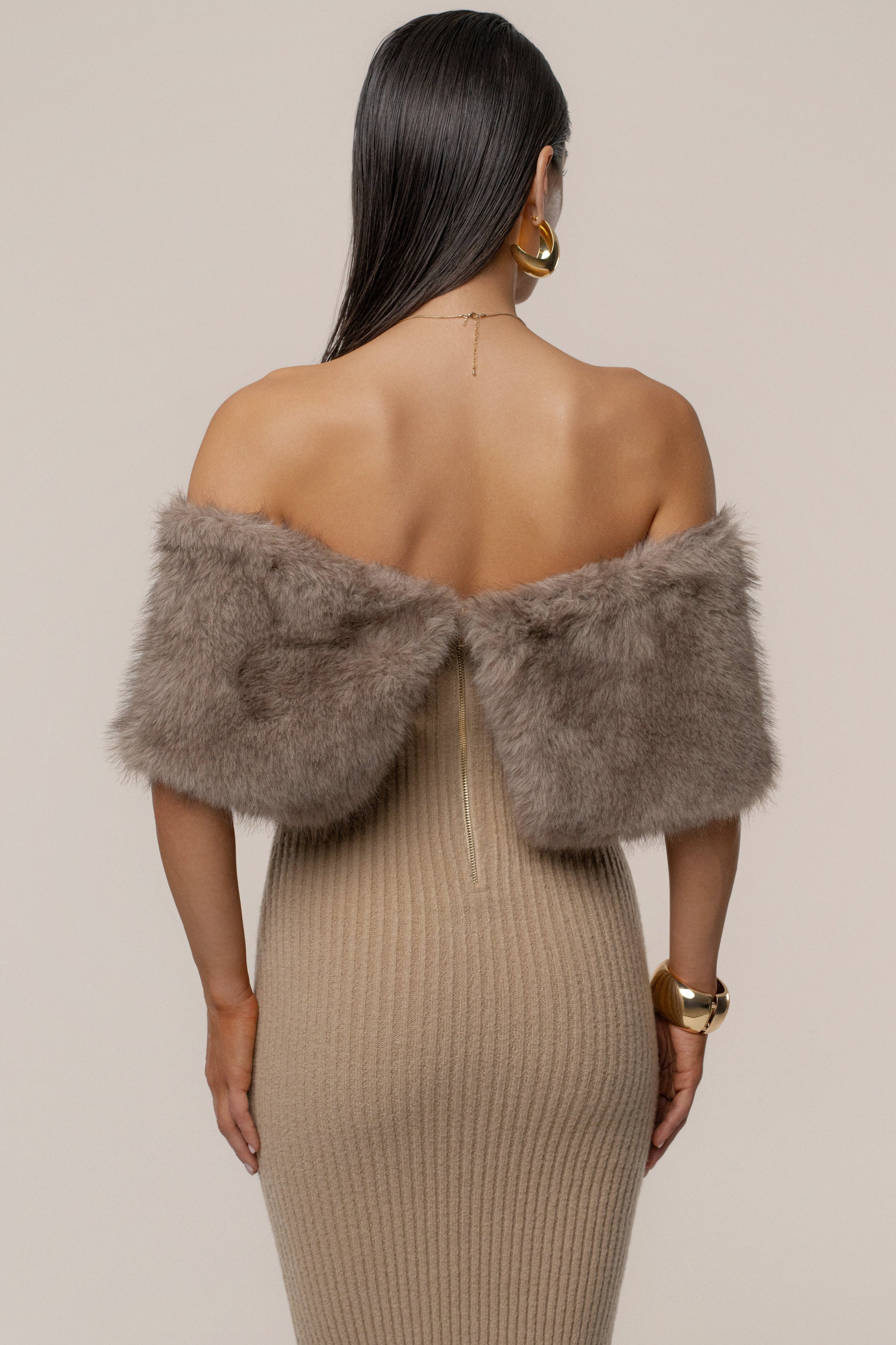 Chocolate Aspen Hour Faux Fur Dress JLUXLABEL
