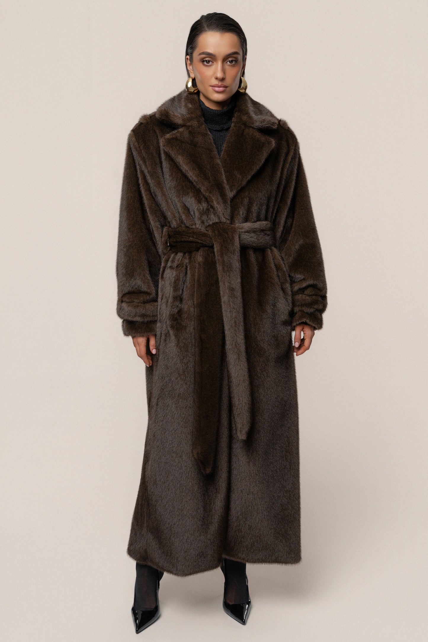 Brown Uptown Faux Fur Coat JLUXLABEL