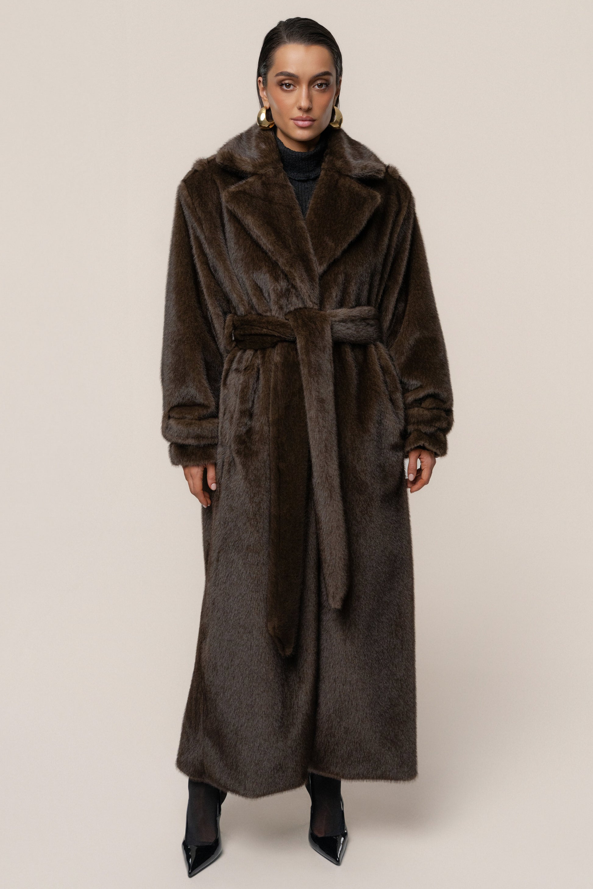 Brown Uptown Faux Fur Coat JLUXLABEL