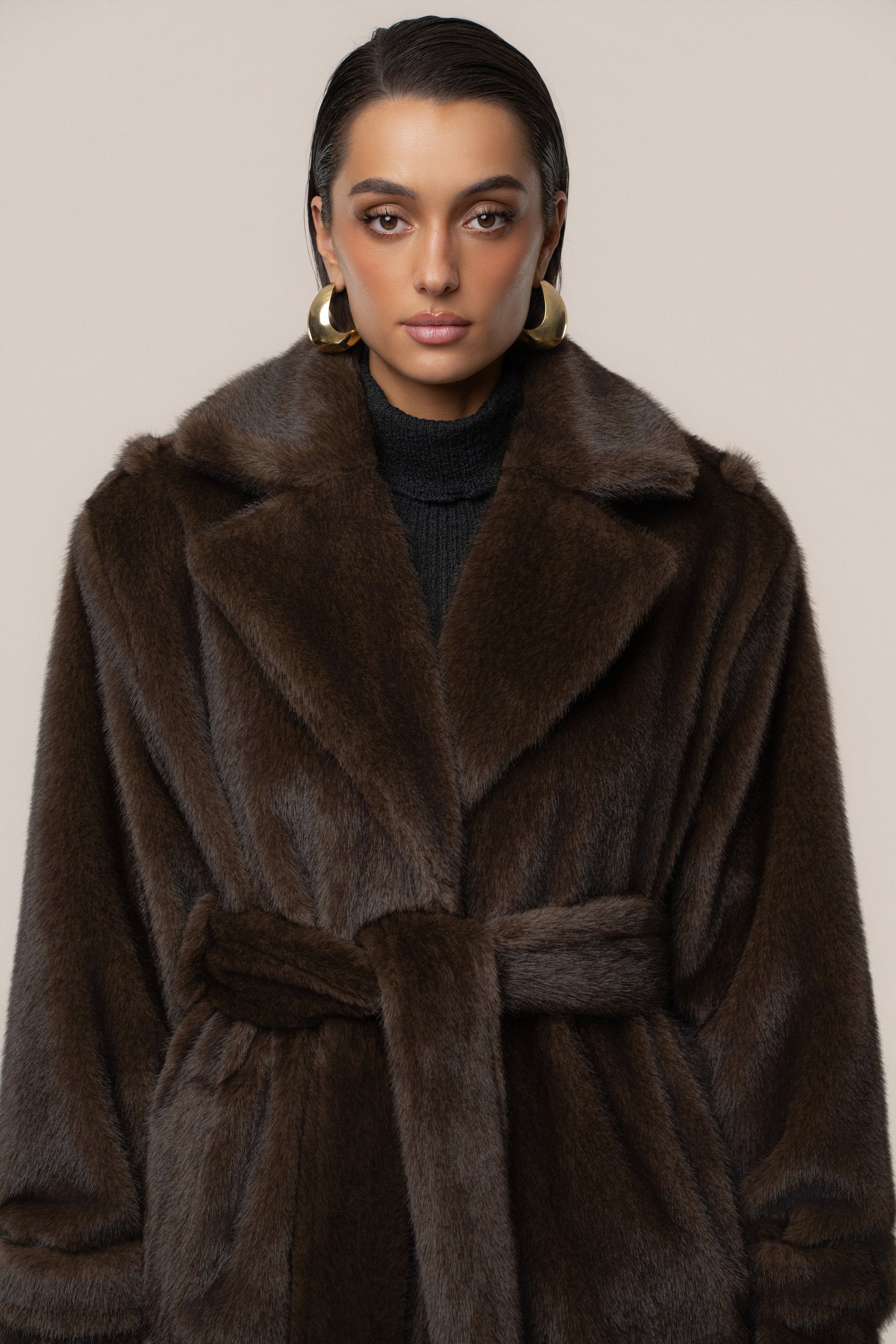 Brown Uptown Faux Fur Coat JLUXLABEL