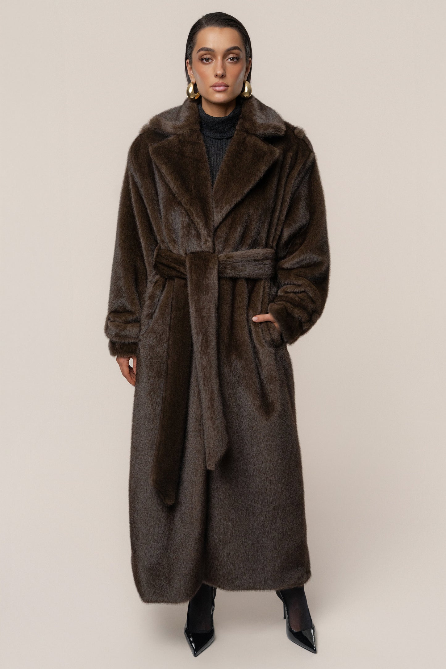 Brown Uptown Faux Fur Coat JLUXLABEL