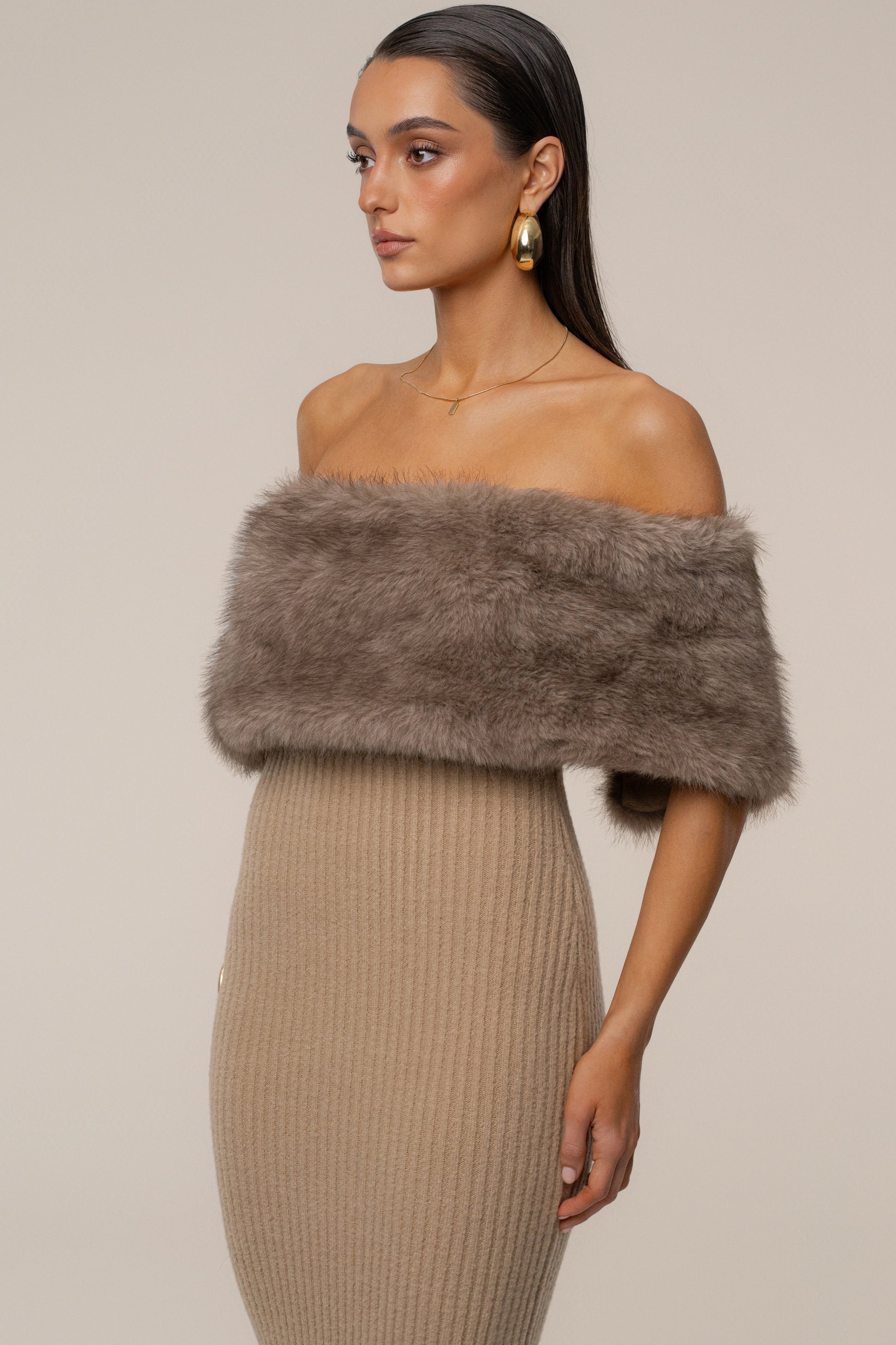 Chocolate Aspen Hour Faux Fur Dress JLUXLABEL