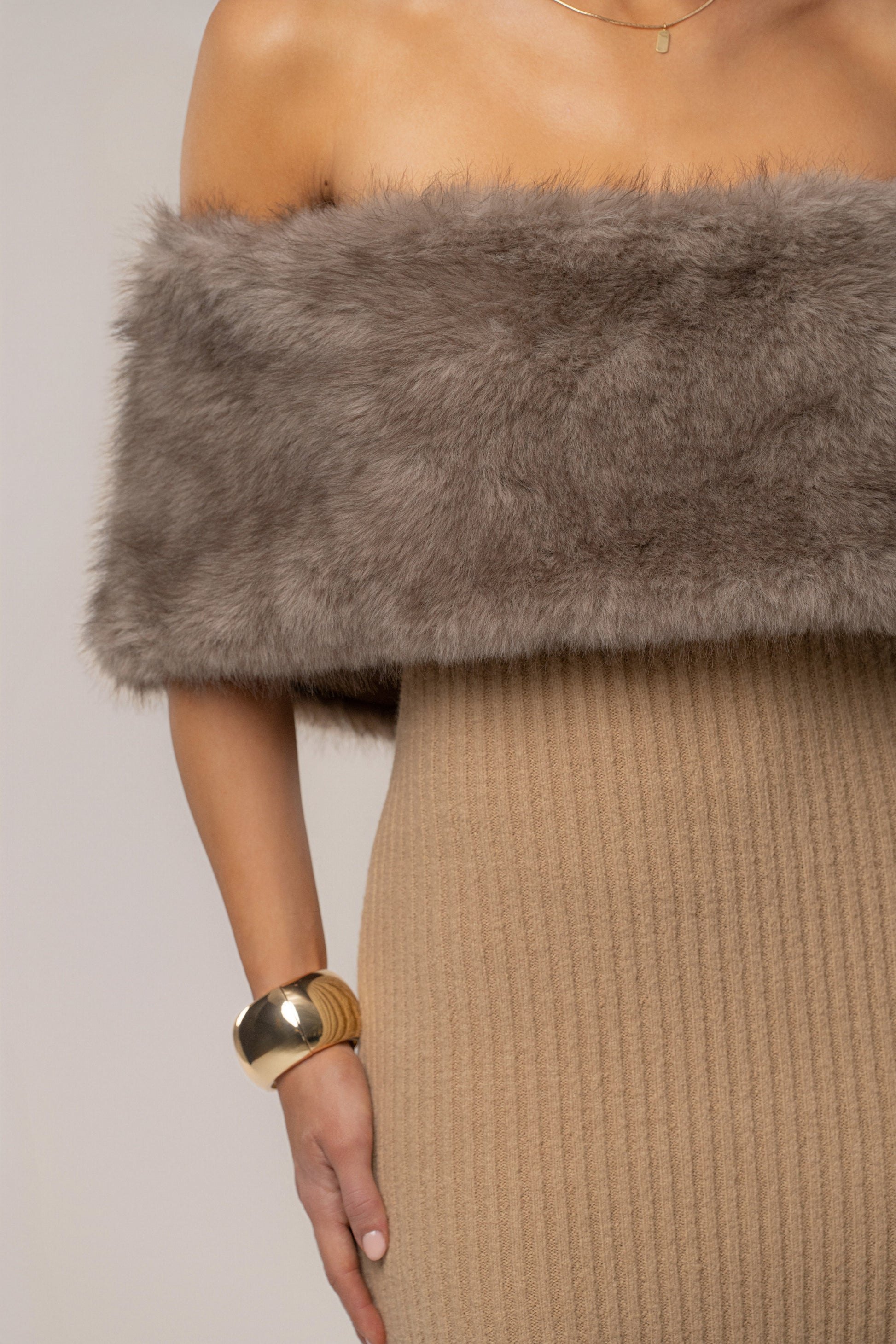 Chocolate Aspen Hour Faux Fur Dress JLUXLABEL