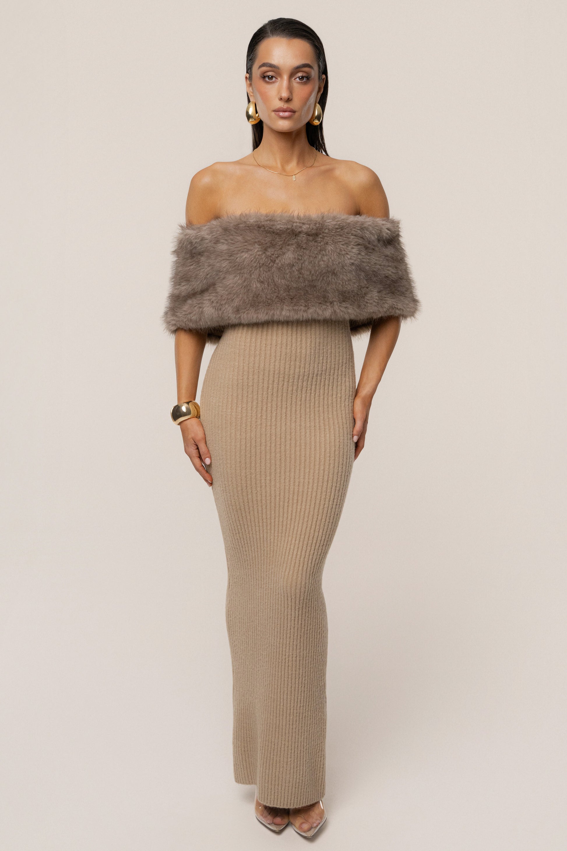 Chocolate Aspen Hour Faux Fur Dress JLUXLABEL
