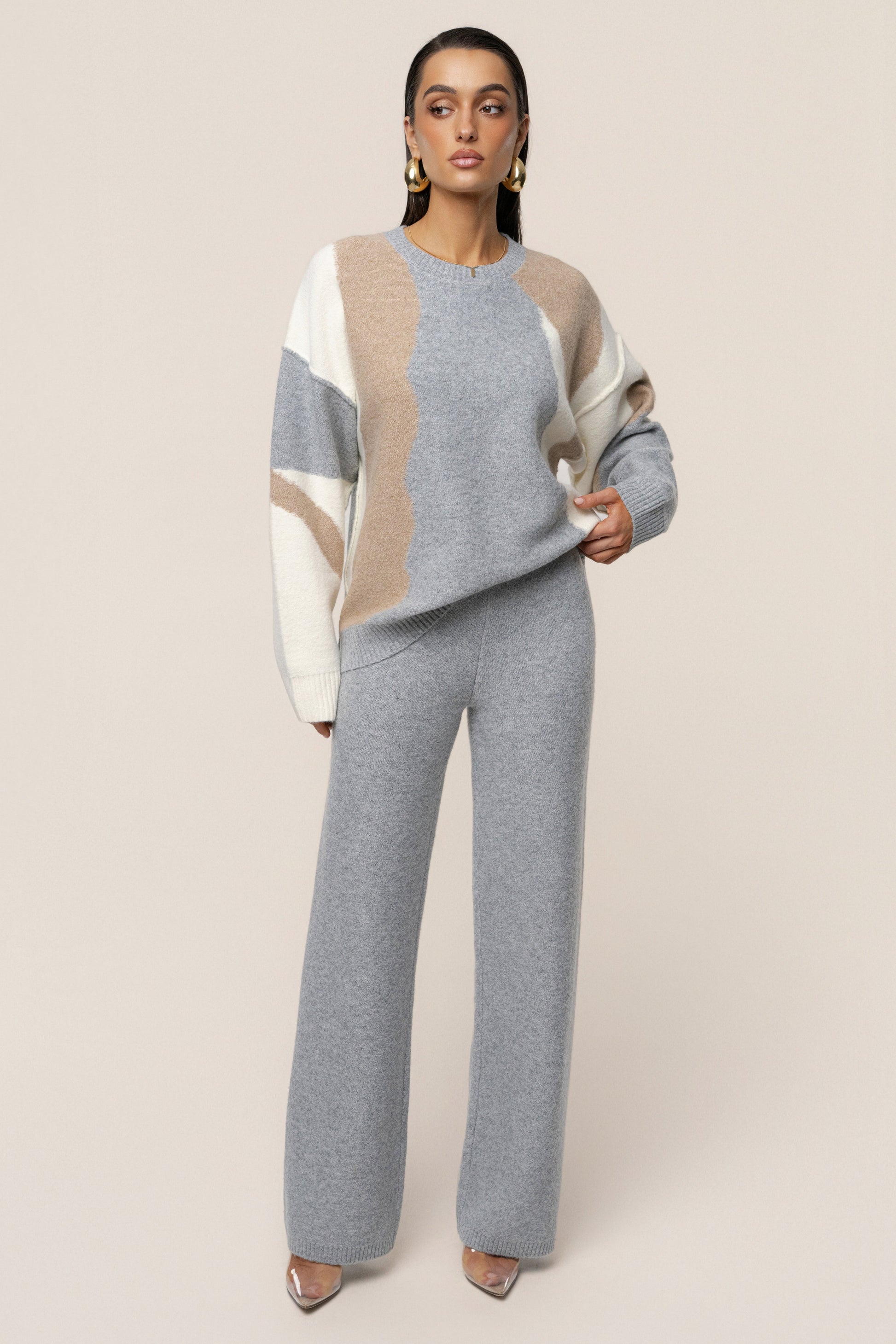 Grey Emelie Knit Pant Set JLUXLABEL