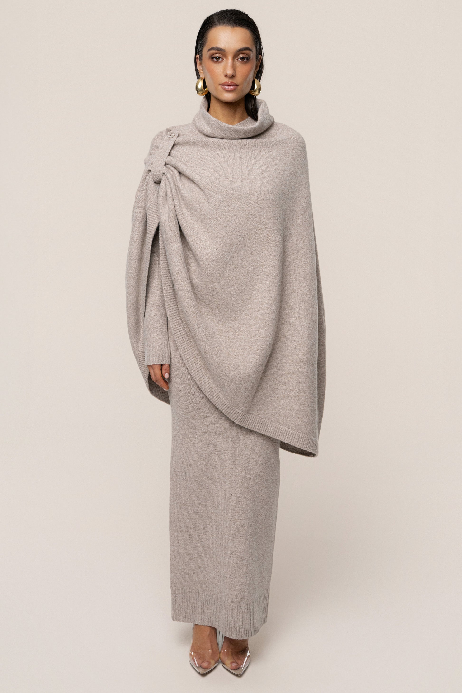 Beige Lodge Bound Turtleneck Shawl JLUXLABEL