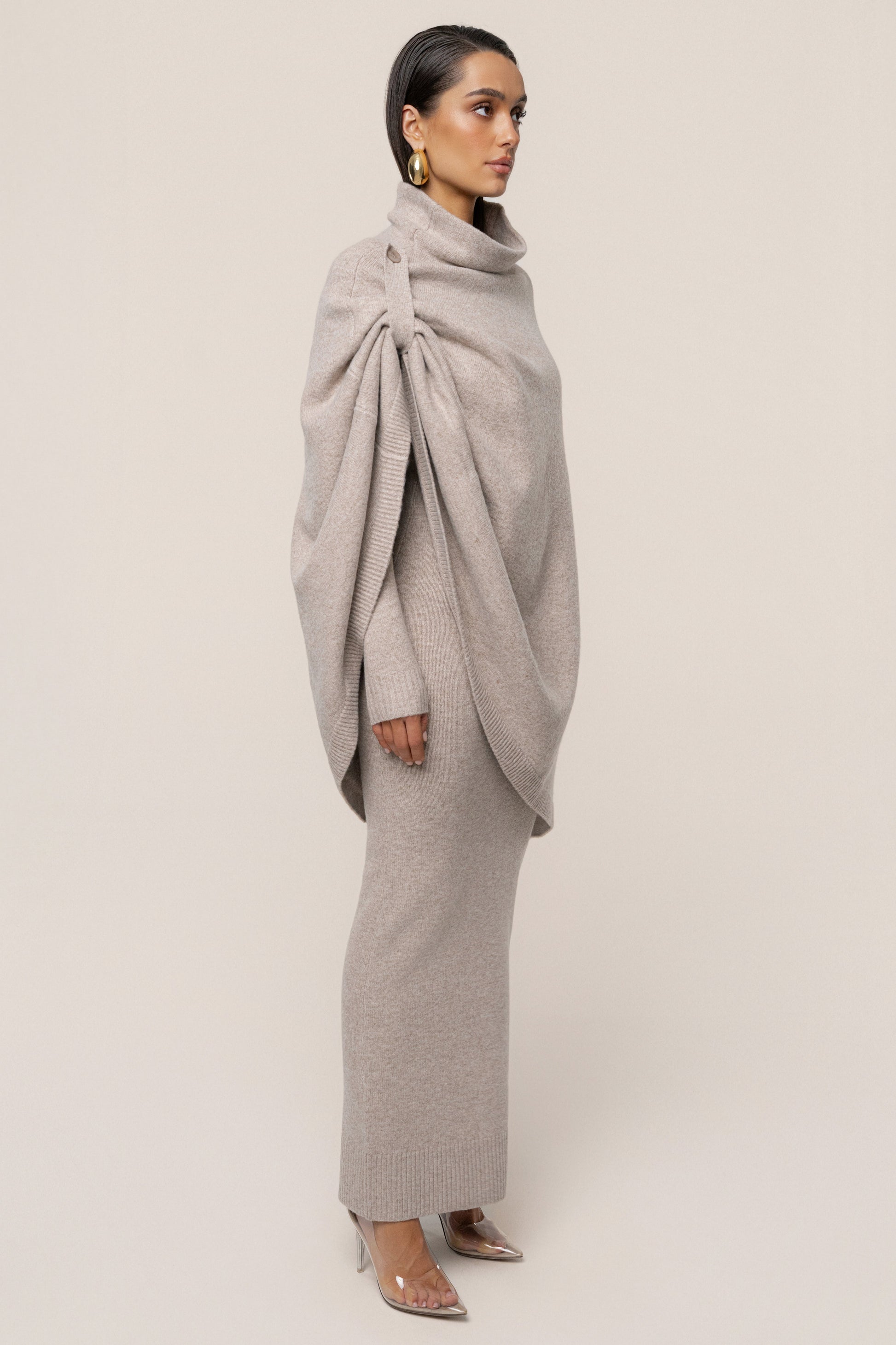 Beige Lodge Bound Turtleneck Shawl JLUXLABEL