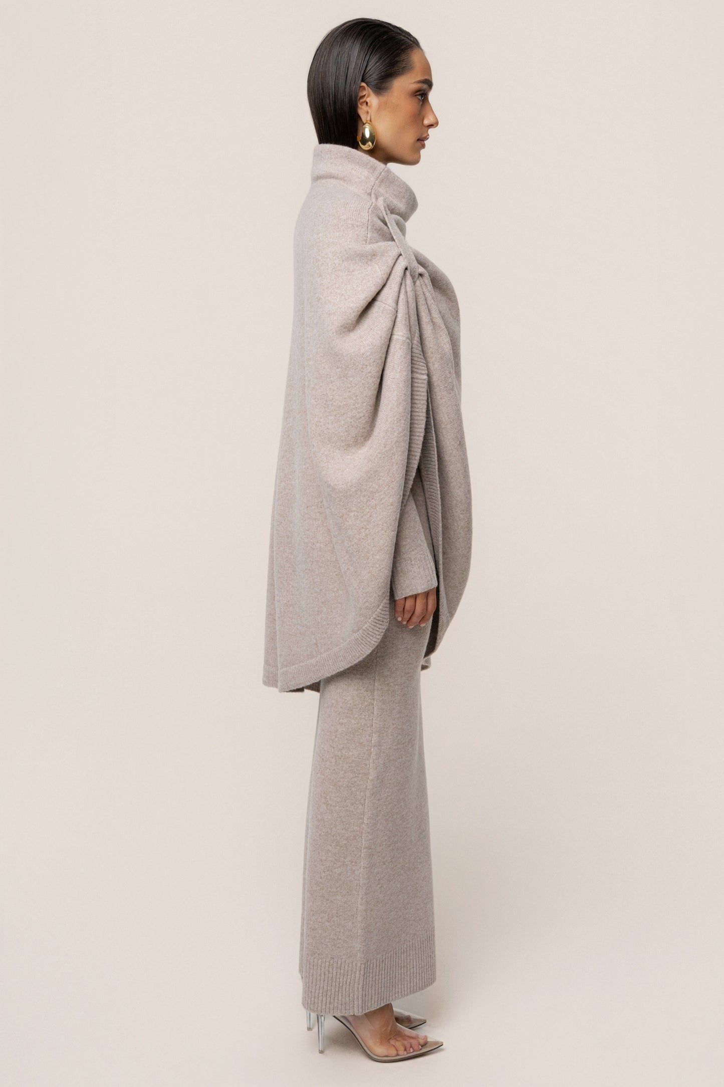 Beige Lodge Bound Turtleneck Shawl JLUXLABEL