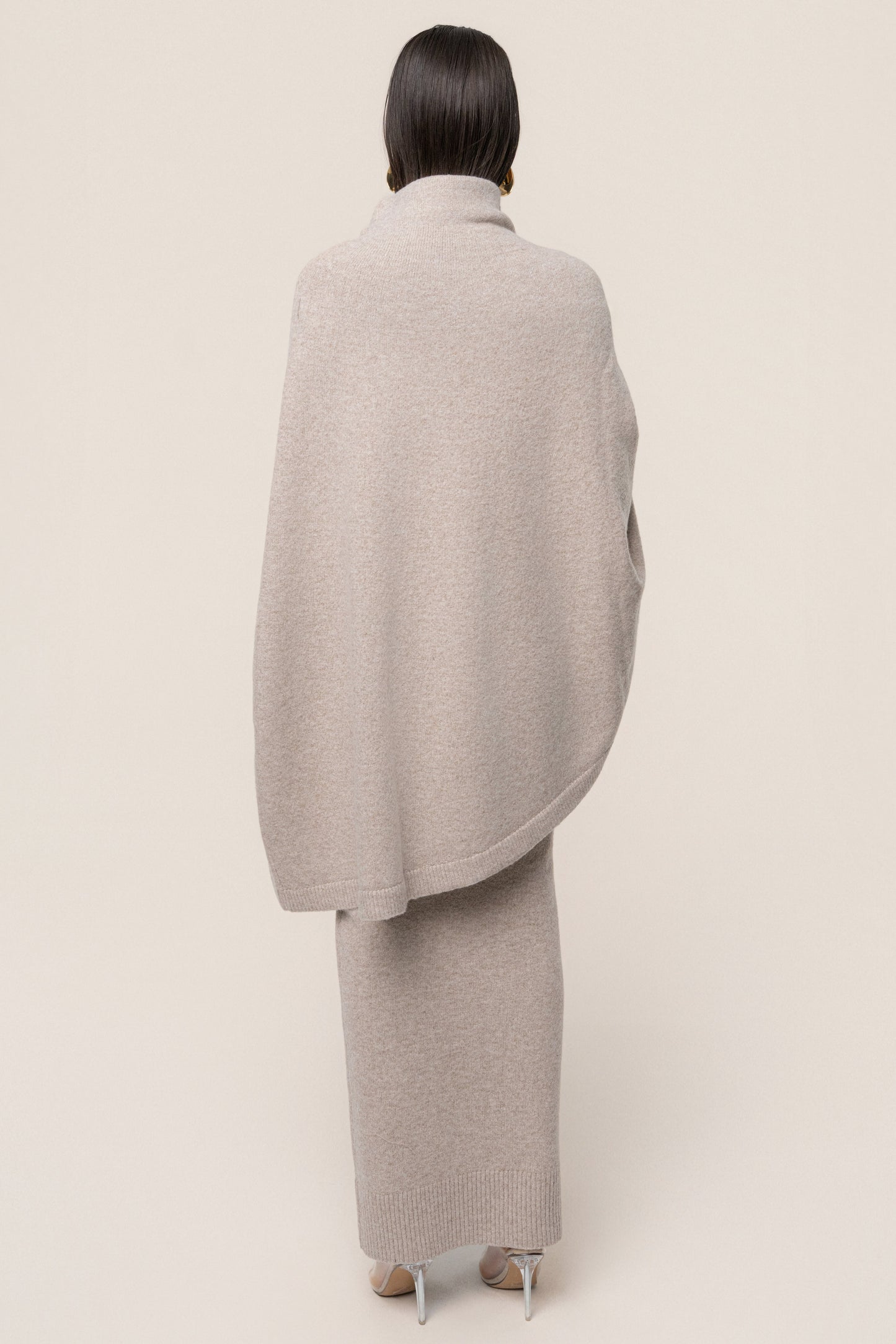 Beige Lodge Bound Turtleneck Shawl JLUXLABEL
