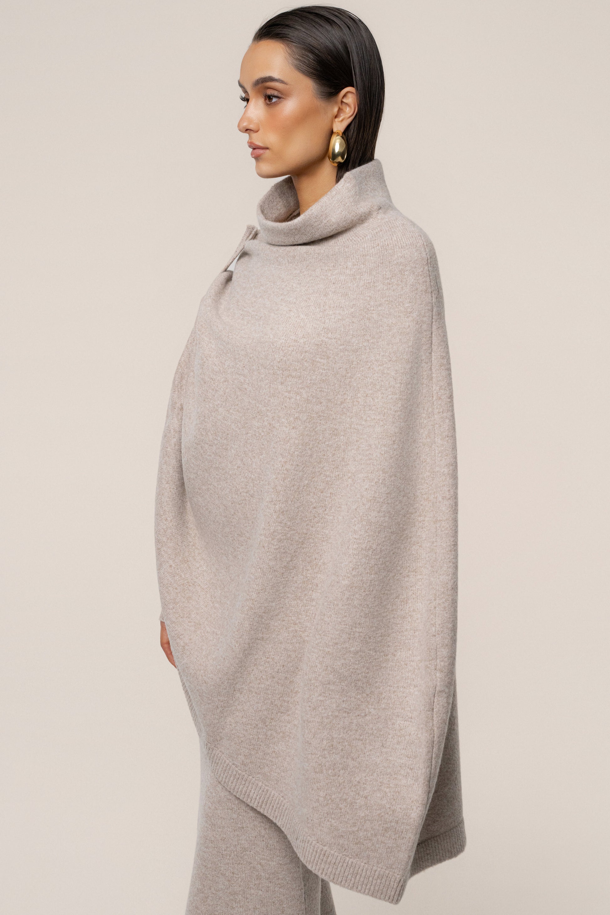 Beige Lodge Bound Turtleneck Shawl JLUXLABEL