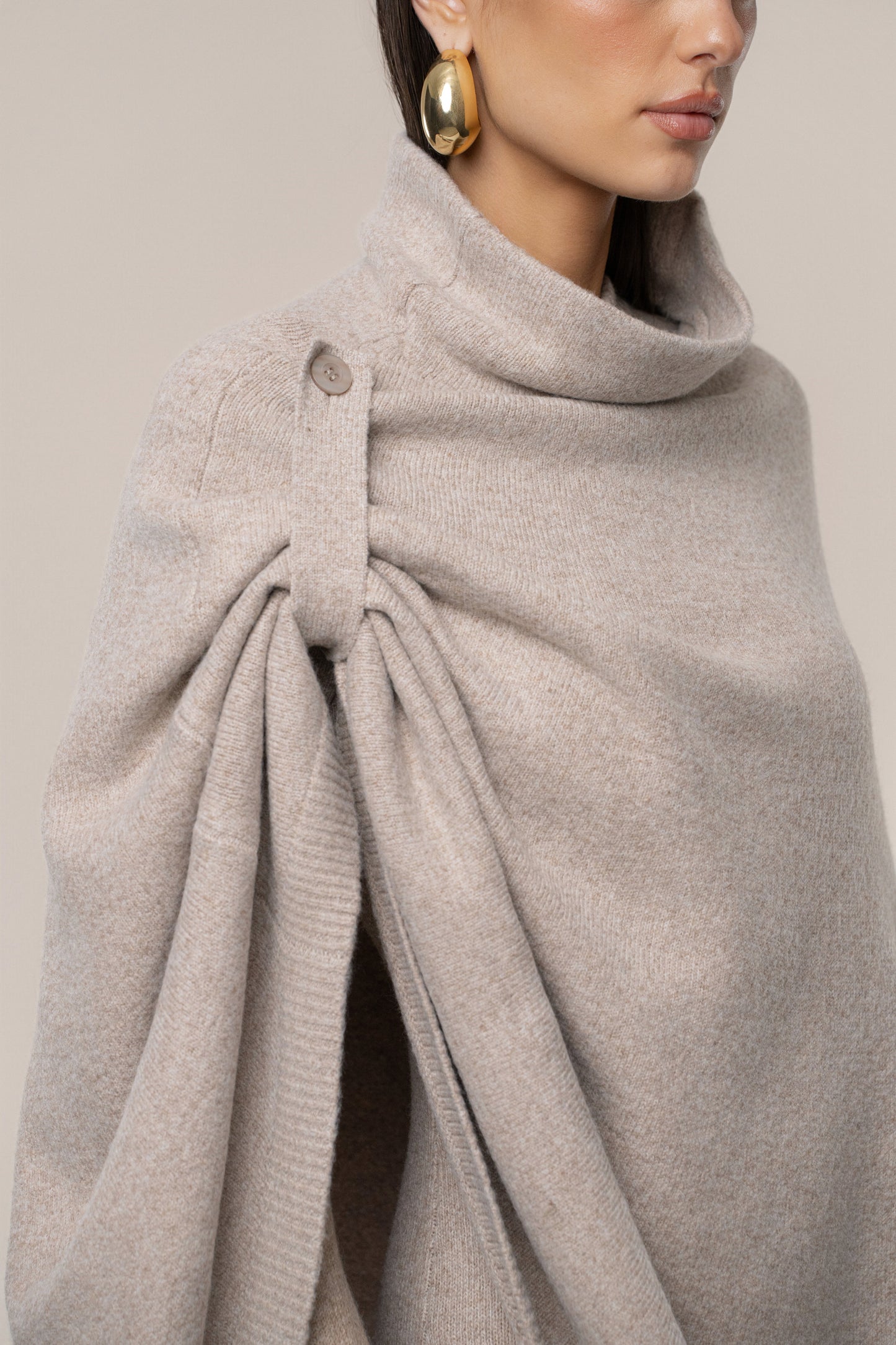 Beige Lodge Bound Turtleneck Shawl JLUXLABEL