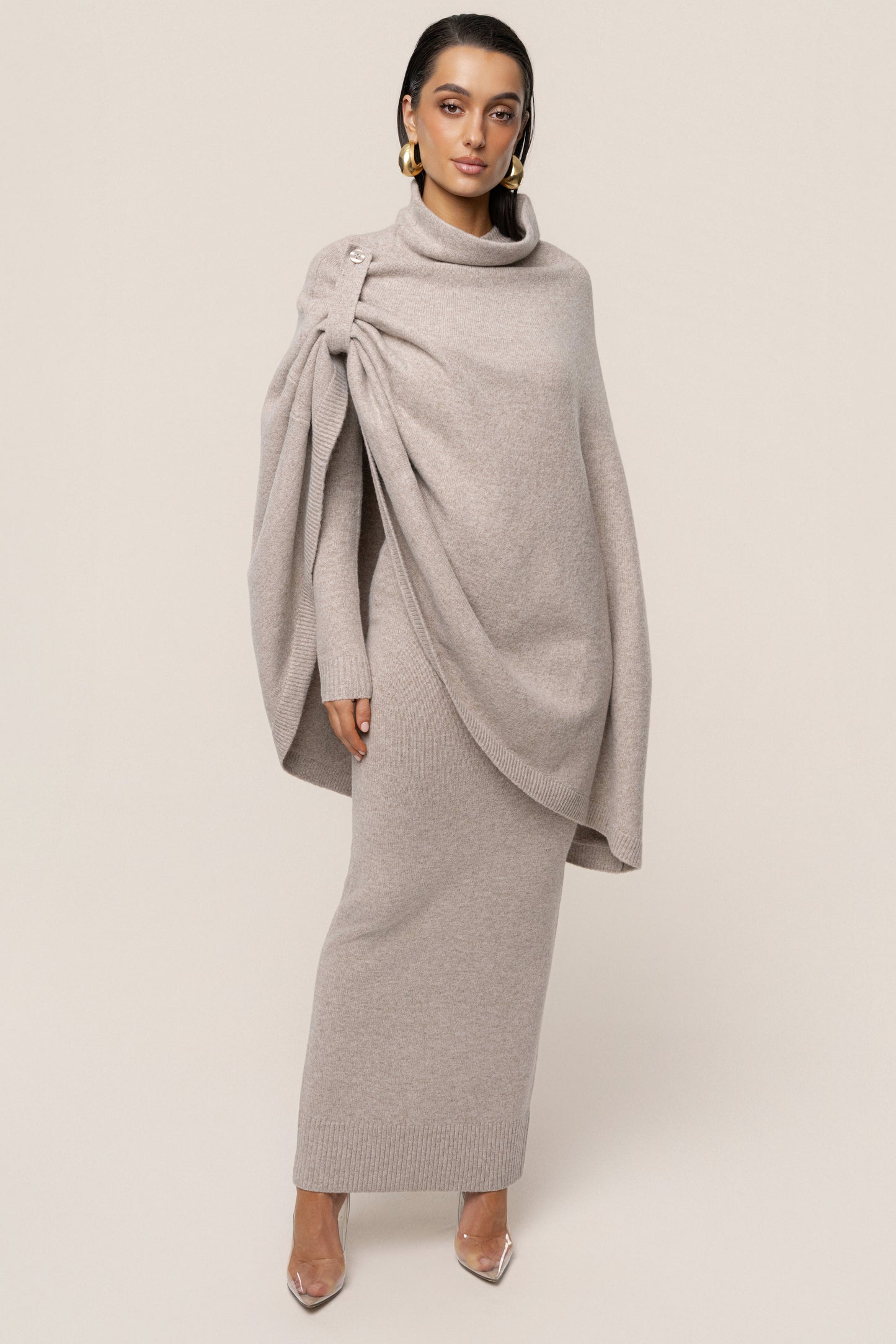 Beige Fireside Knit Maxi Dress JLUXLABEL