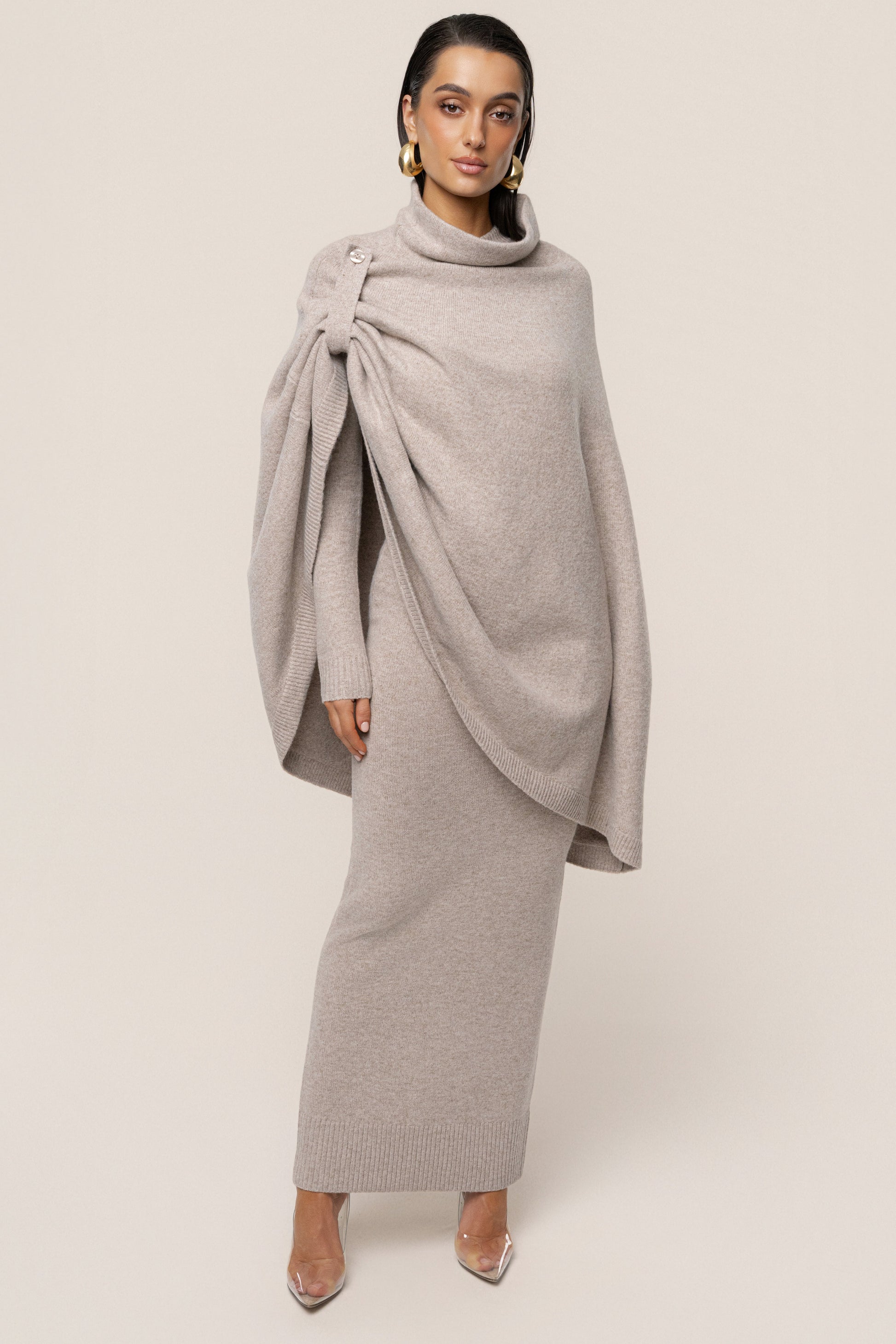 Beige Fireside Knit Maxi Dress JLUXLABEL