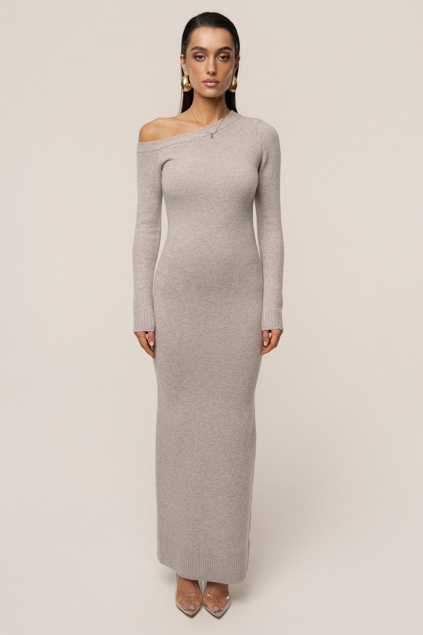 Beige Fireside Knit Maxi Dress JLUXLABEL