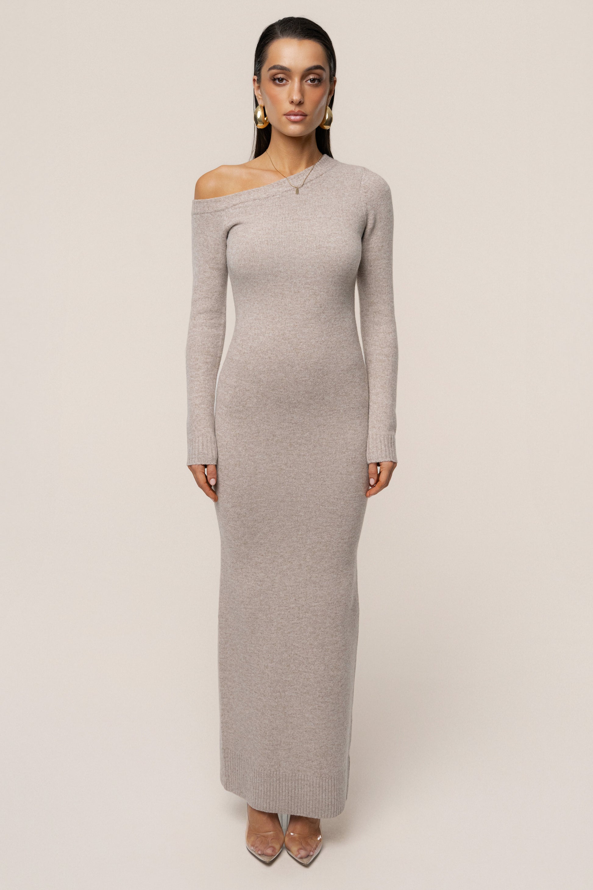 Beige Fireside Knit Maxi Dress JLUXLABEL