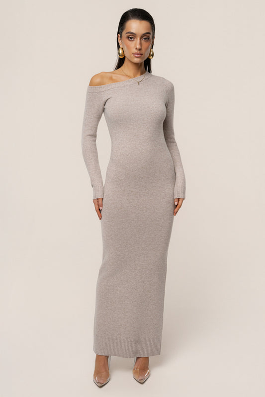 Beige Fireside Knit Maxi Dress JLUXLABEL