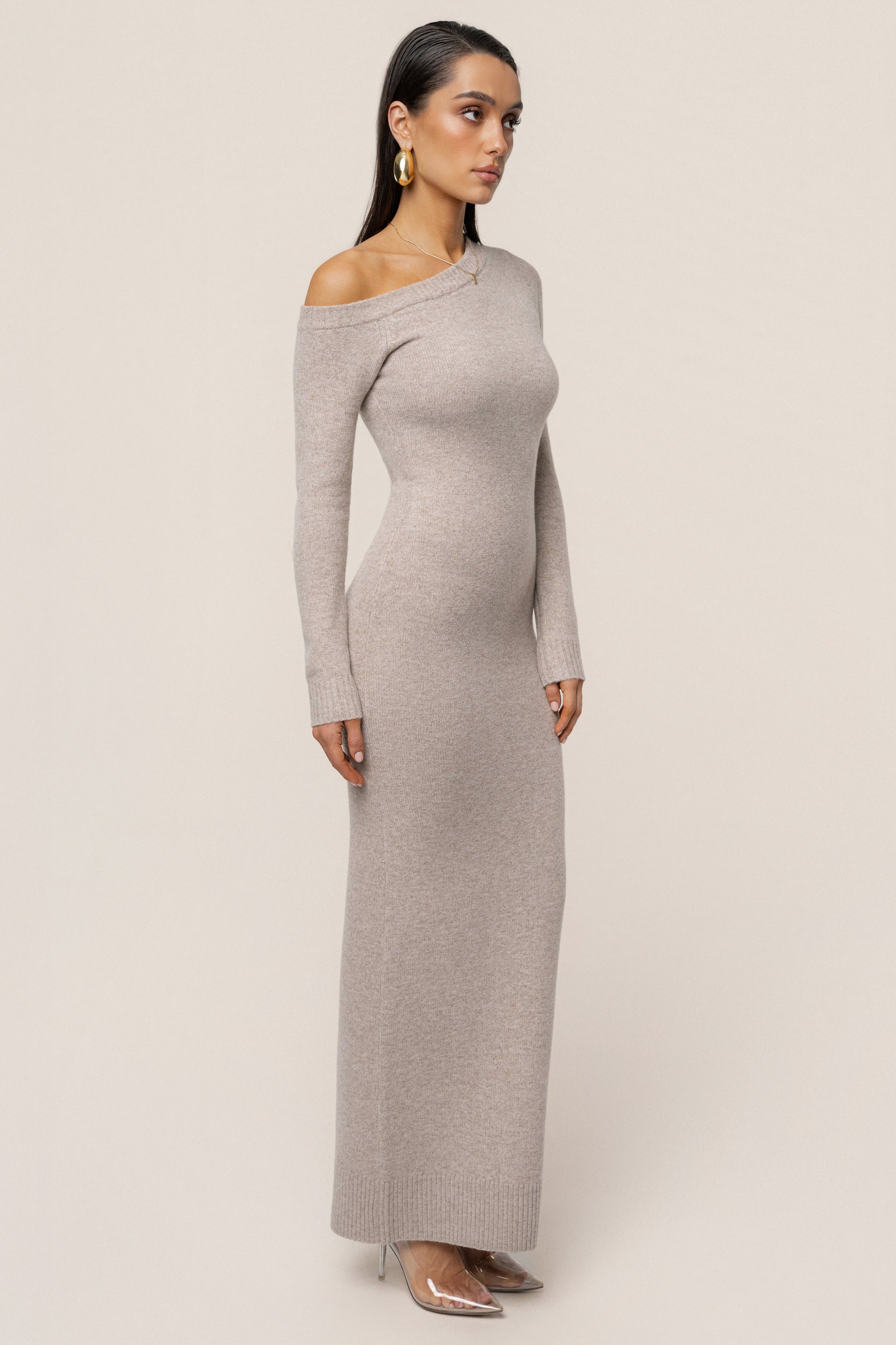 Beige Fireside Knit Maxi Dress JLUXLABEL