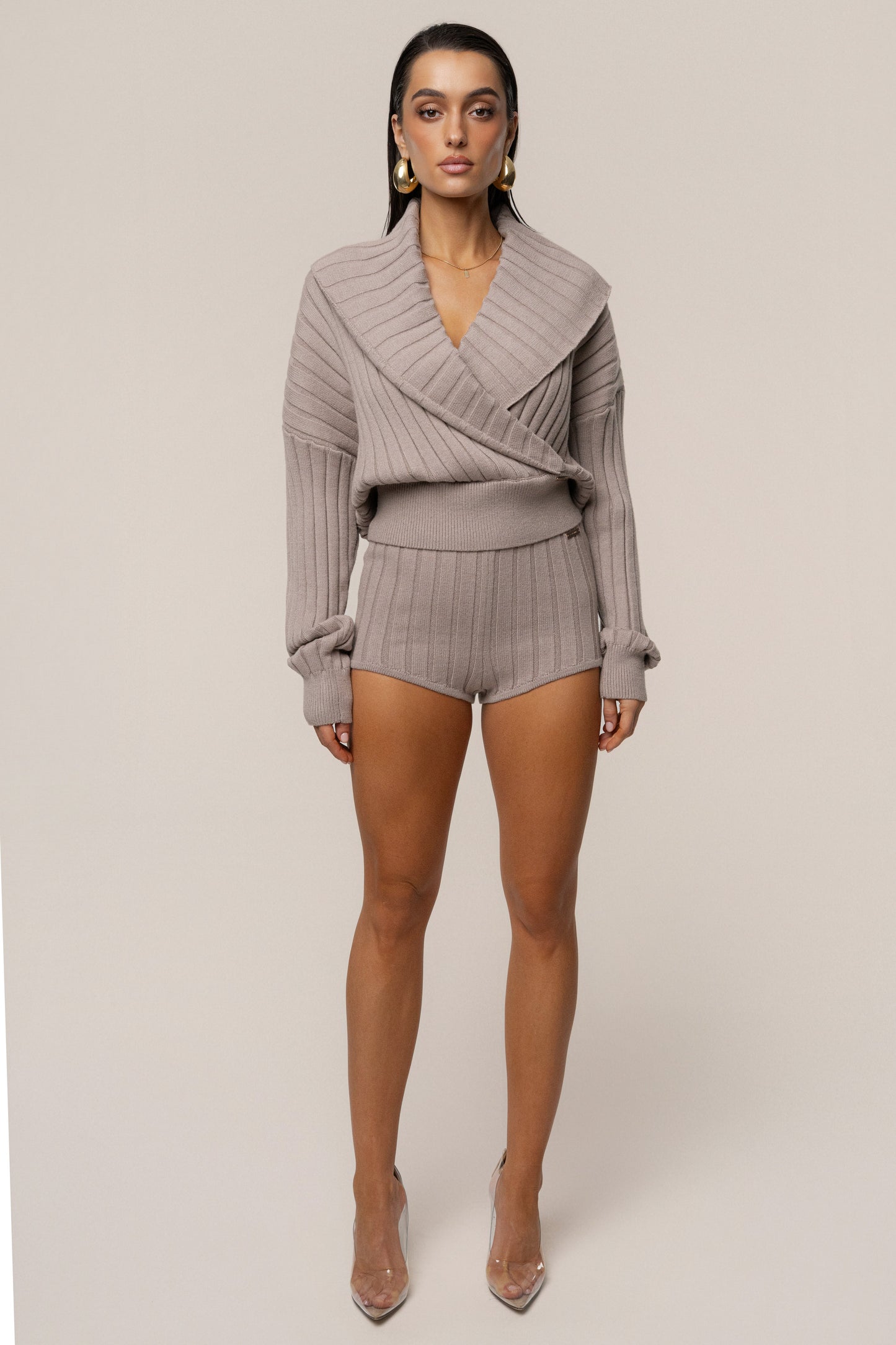 Taupe Ease Forward Knit Top JLUXLABEL