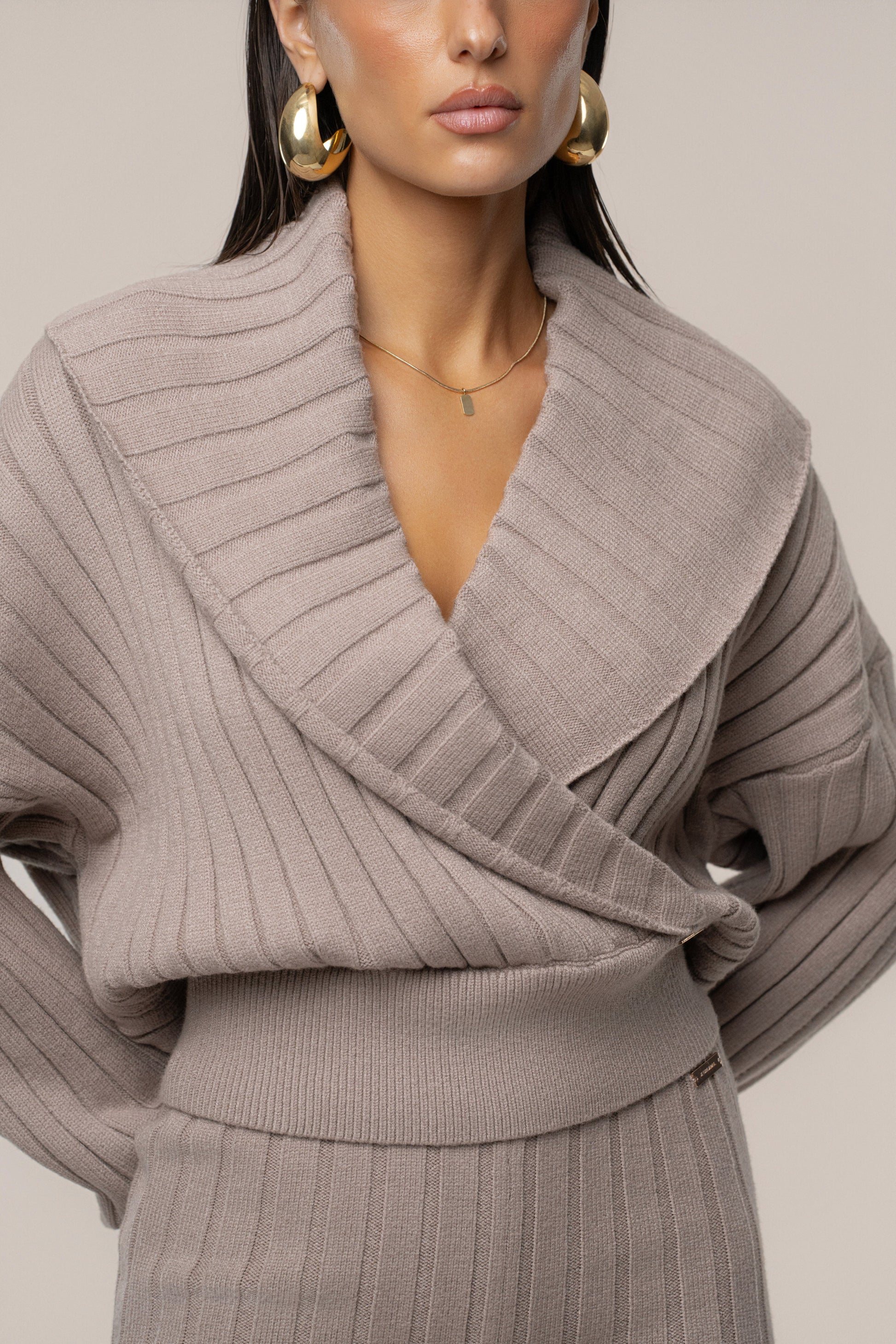 Taupe Ease Forward Knit Top JLUXLABEL