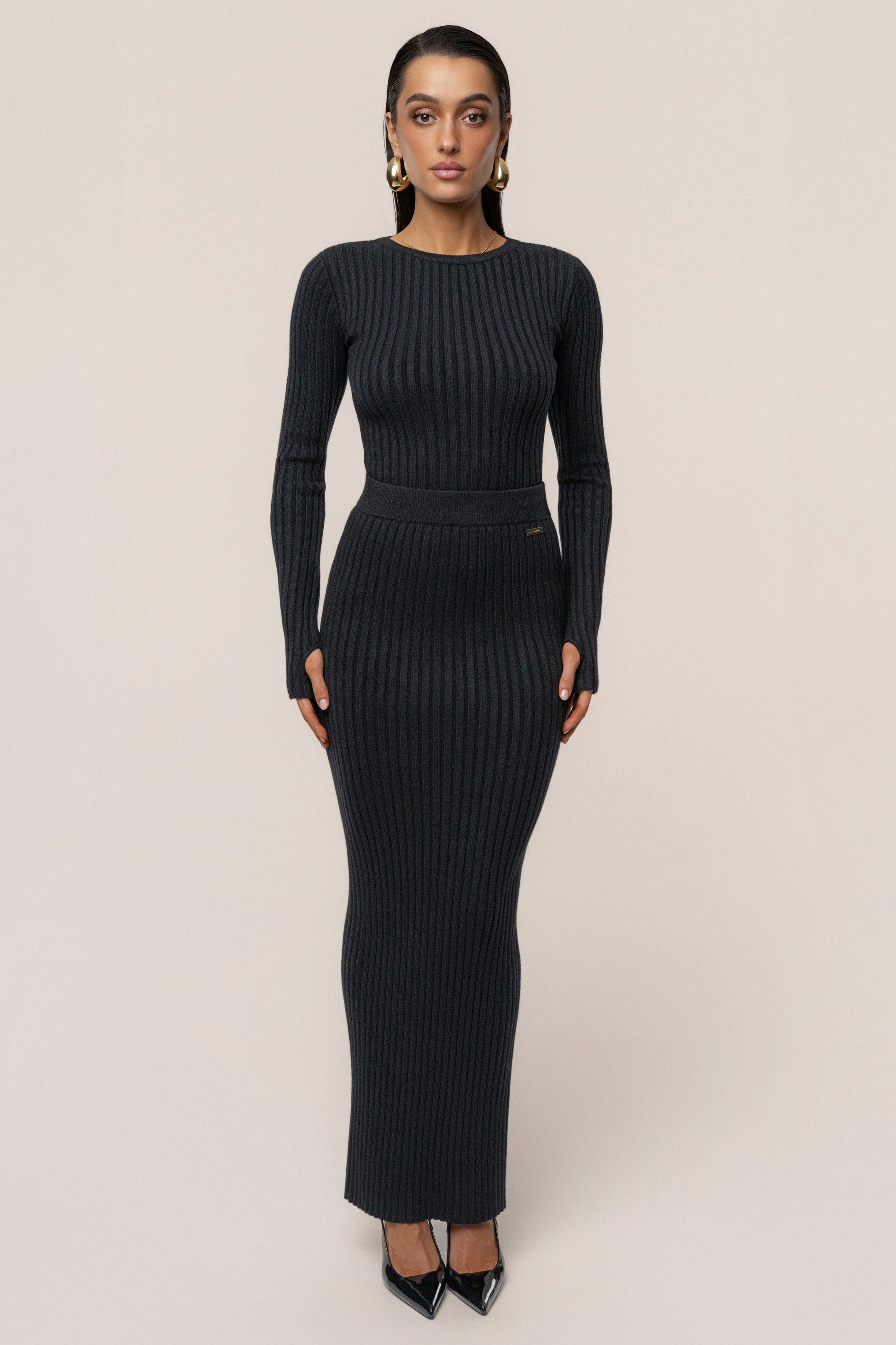 Black Soft Reset Ribbed Skirt JLUXLABEL