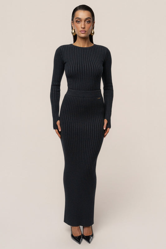 Black Soft Reset Ribbed Skirt JLUXLABEL