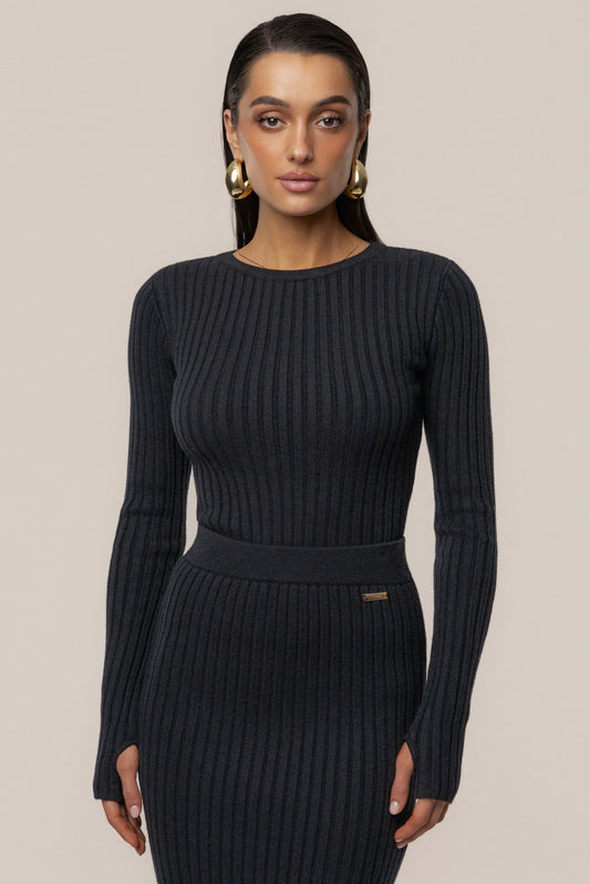 Black Overcast Ribbed Top JLUXLABEL