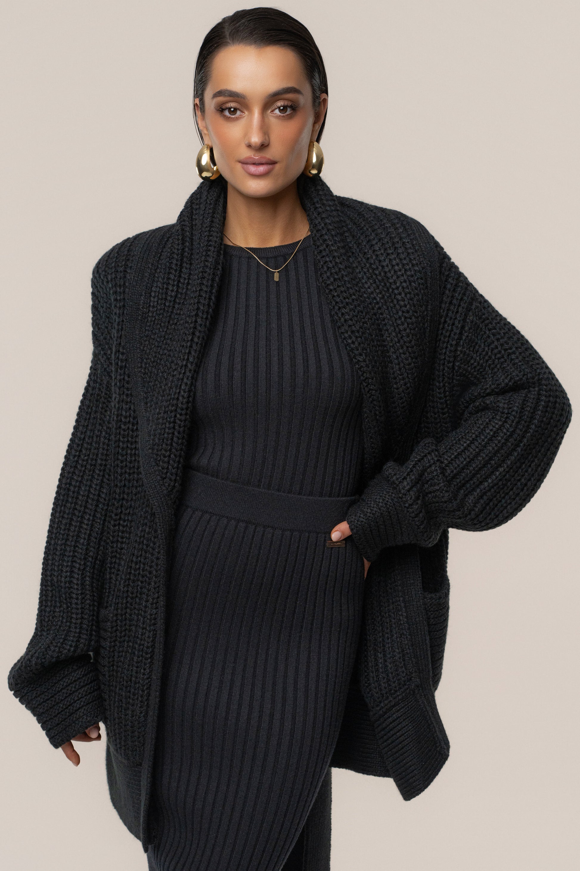 Black Hazel Knit Cardigan JLUXLABEL