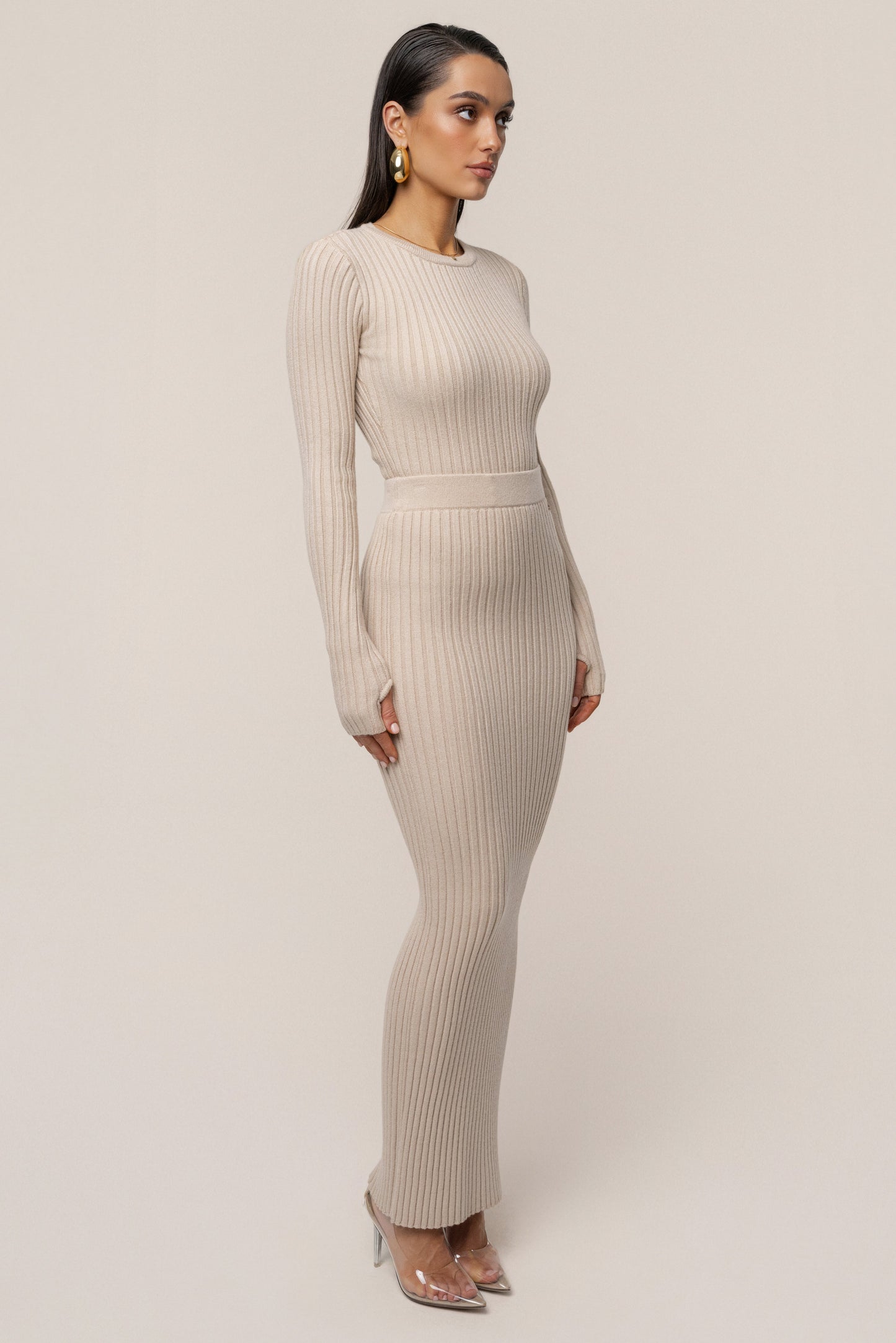 Stone Soft Reset Ribbed Skirt