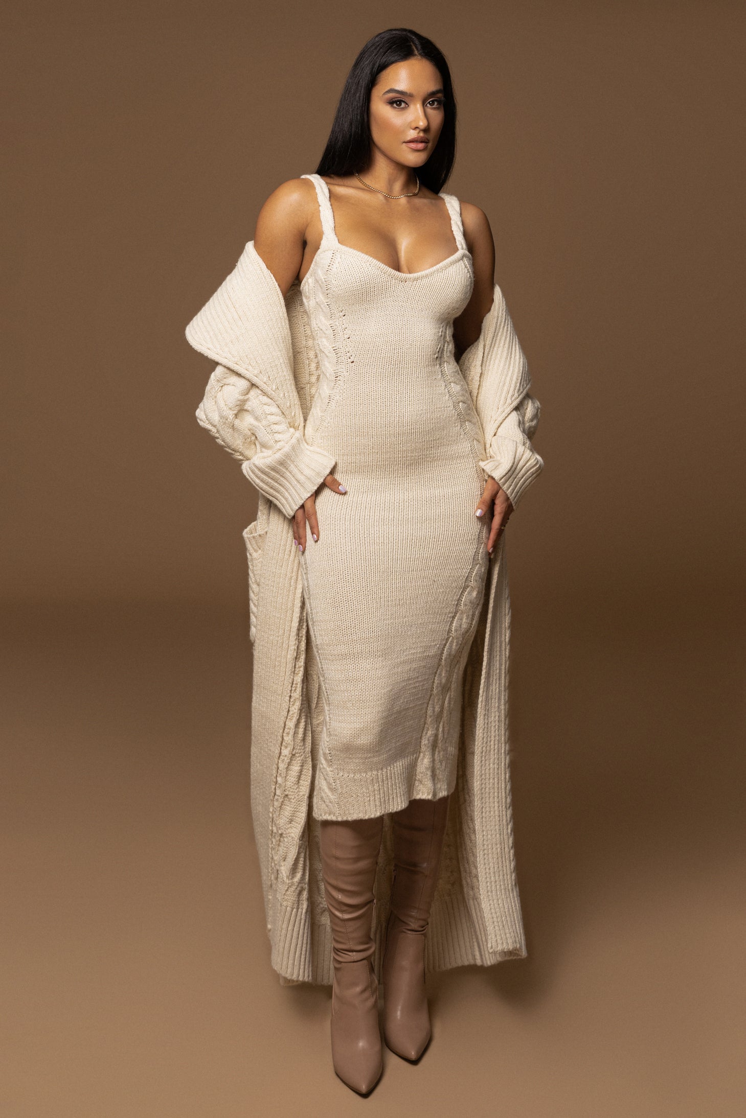 Ivory Daria Sweater Knit Dress JLUXLABEL
