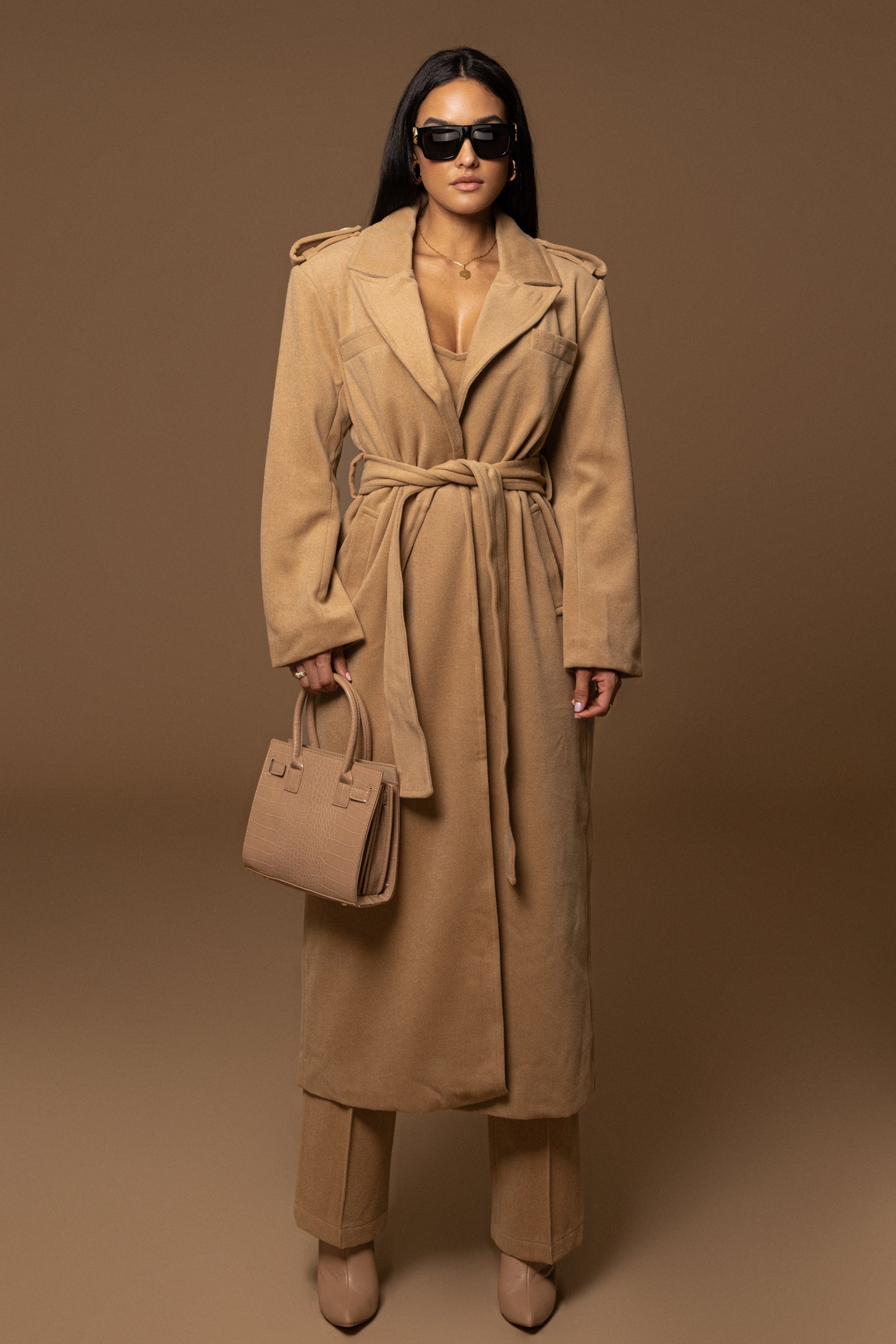 Beige SAVANNAH BELTED COAT NEWFASHIONEDGE