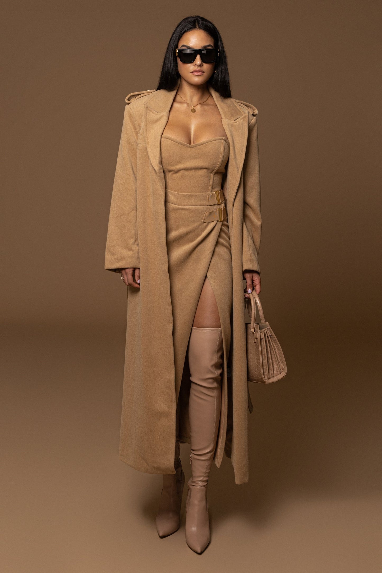 Beige SAVANNAH BELTED COAT NEWFASHIONEDGE