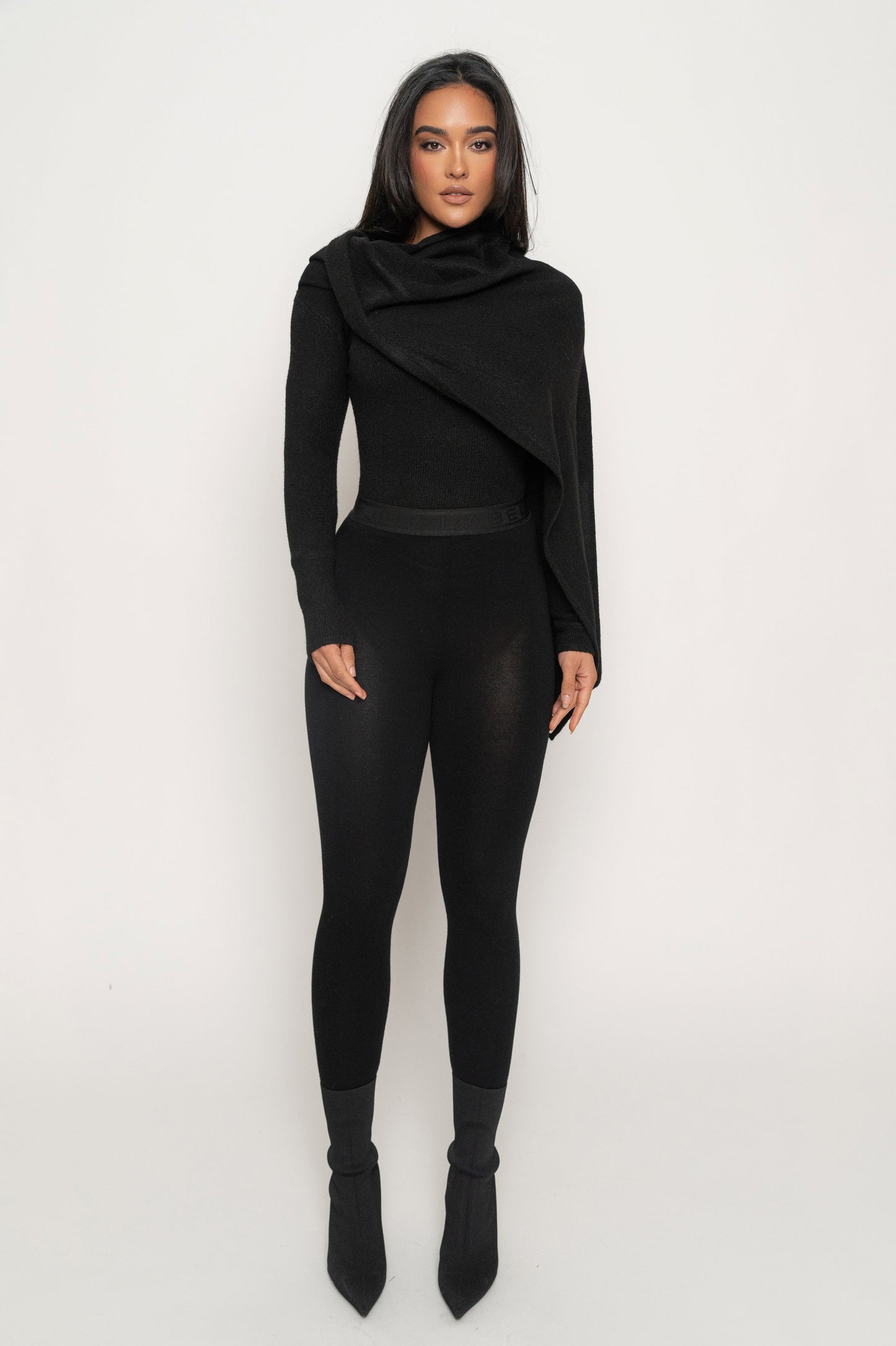 Black Ribbed Scarf Top JLUXLABEL