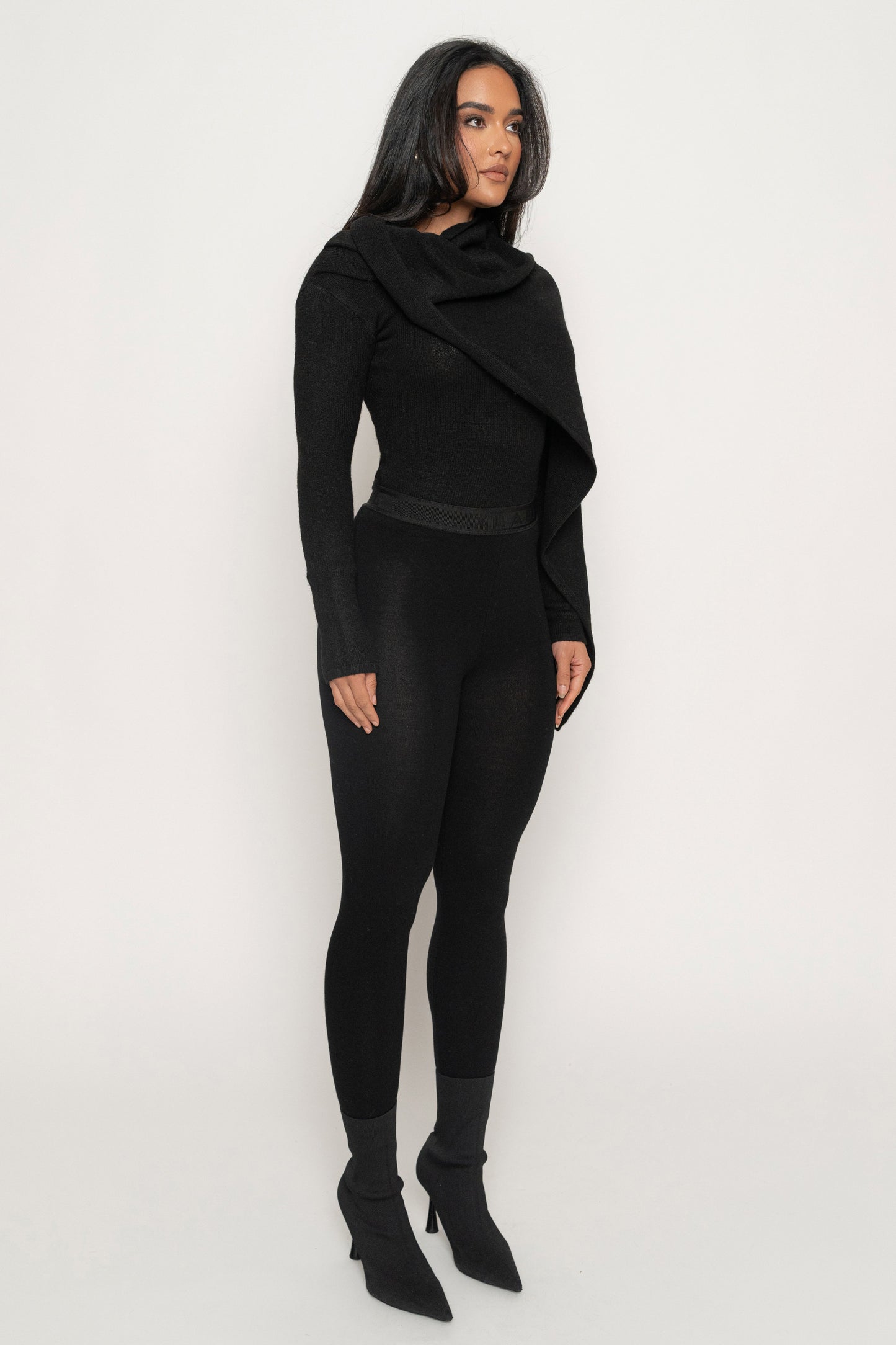 Black Ribbed Scarf Top JLUXLABEL