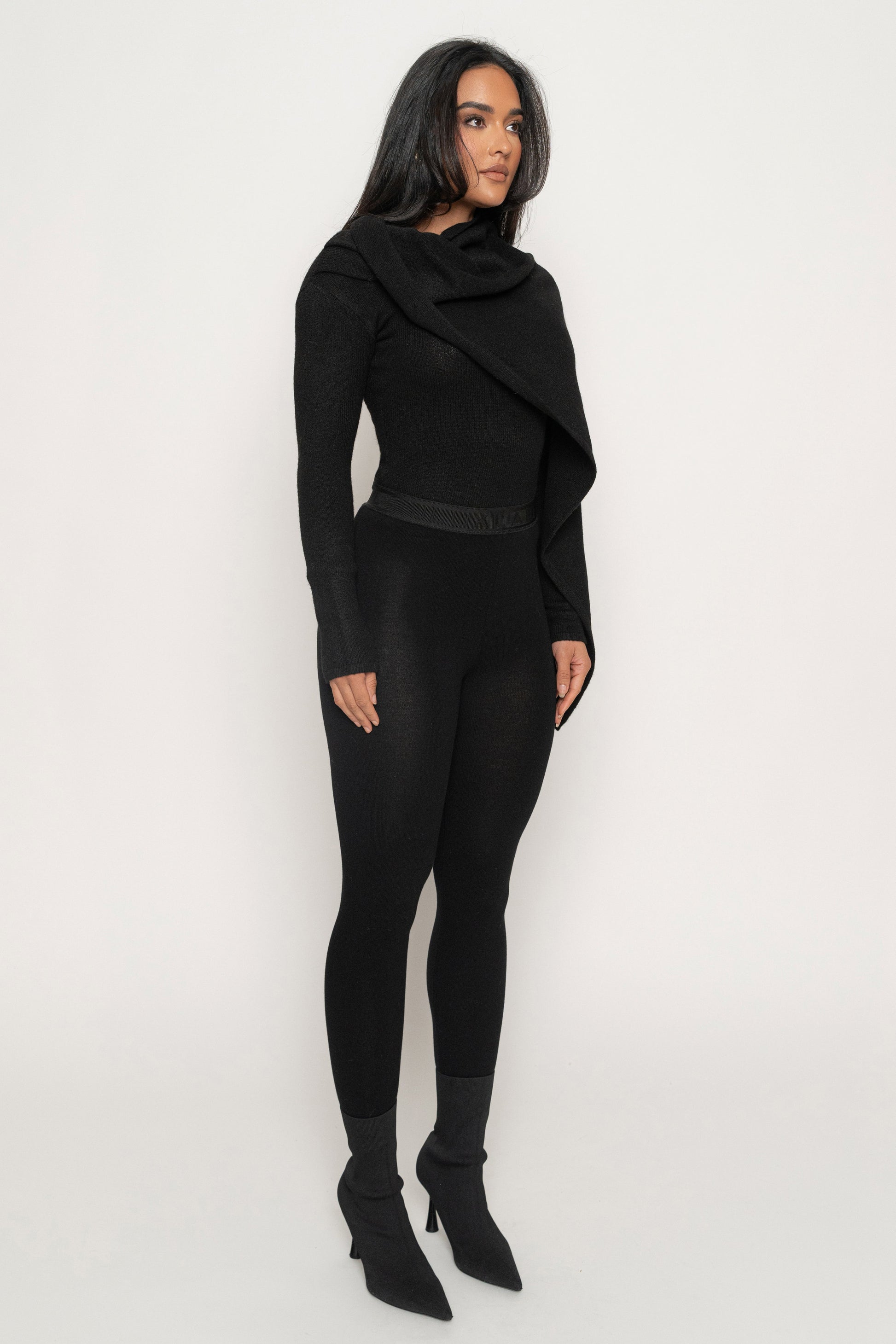 Black Ribbed Scarf Top JLUXLABEL
