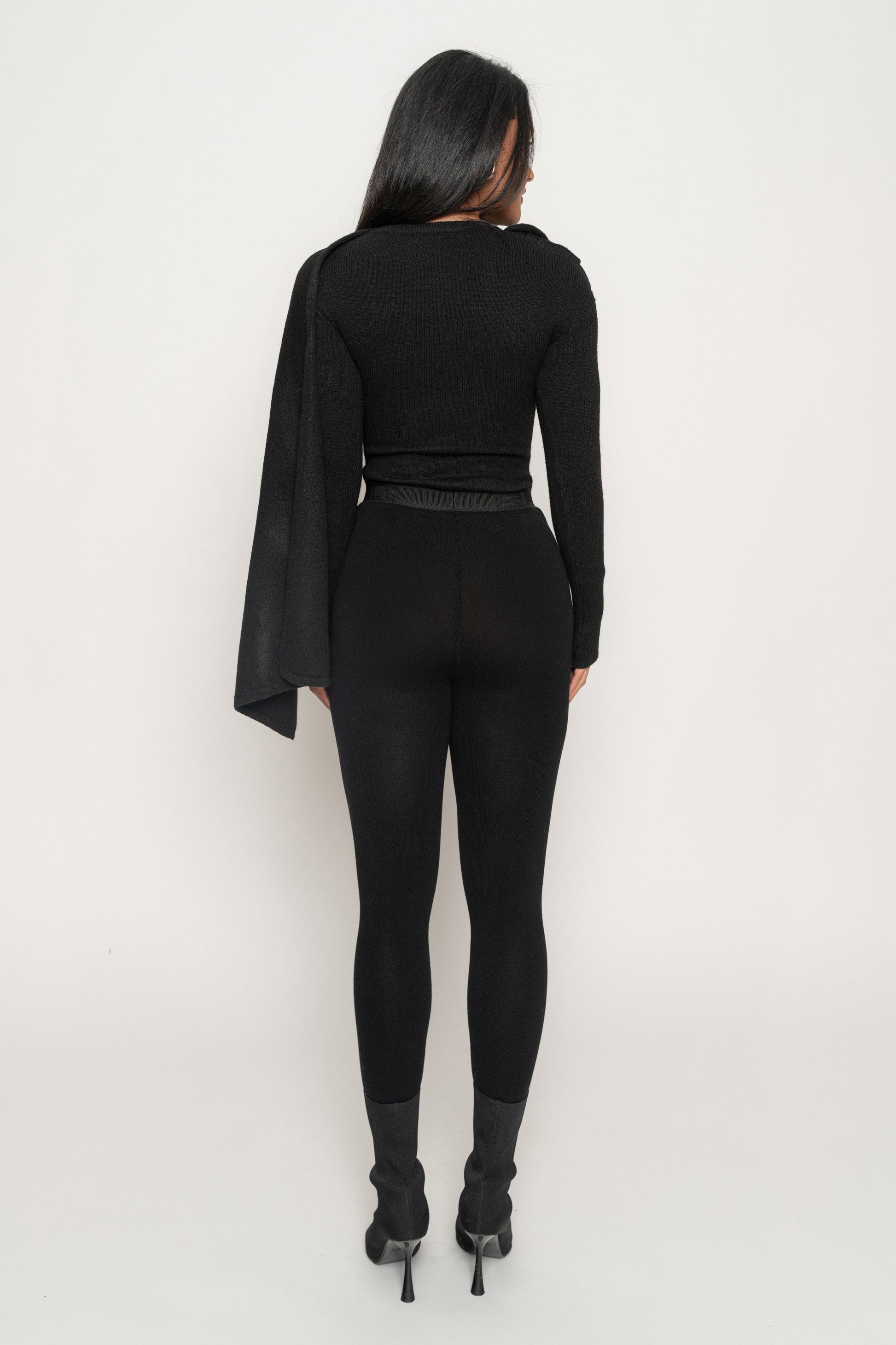 Black Ribbed Scarf Top JLUXLABEL