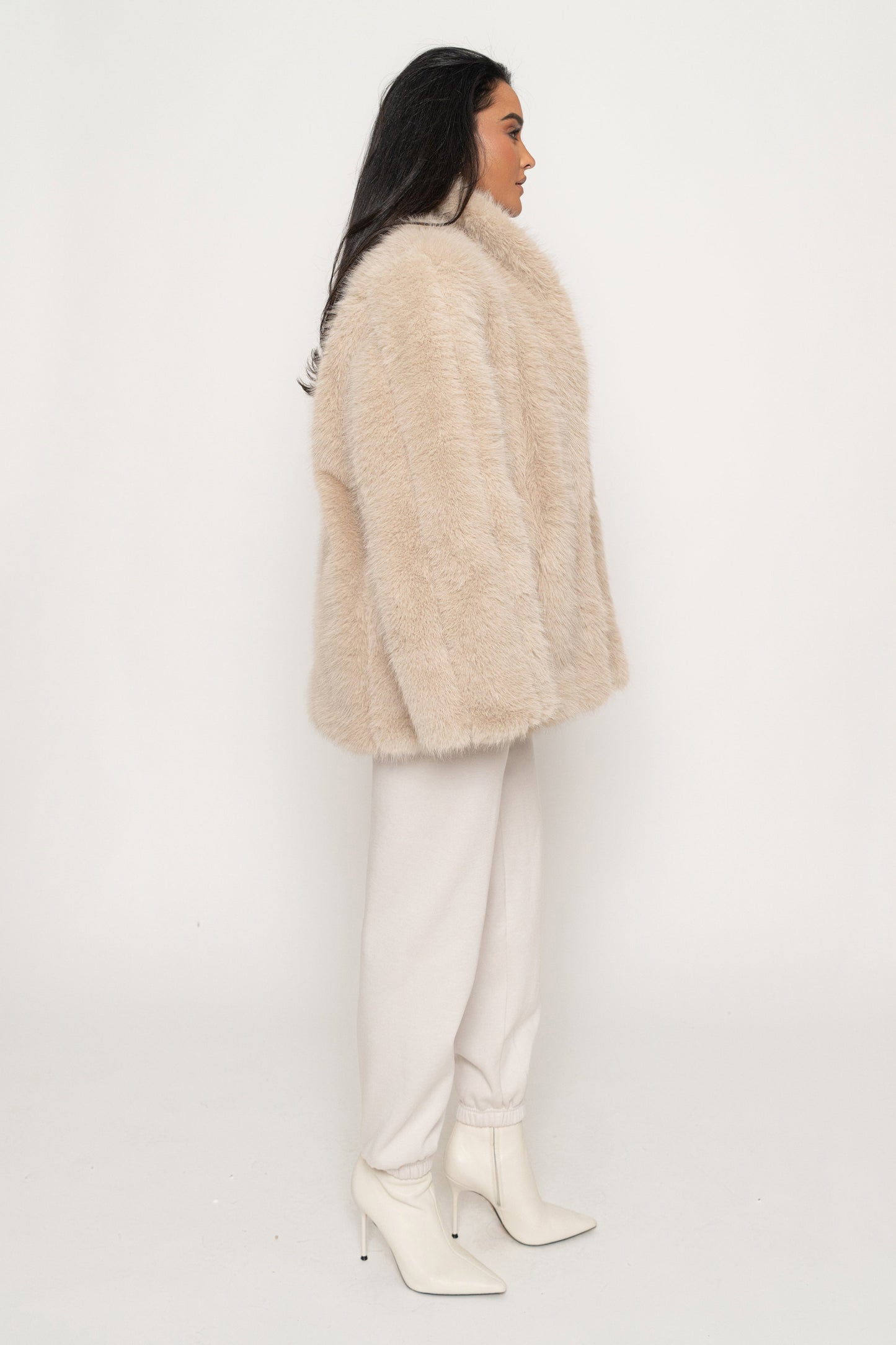 Beige Cropped Manhattan Faux Fur Coat JLUXLABEL
