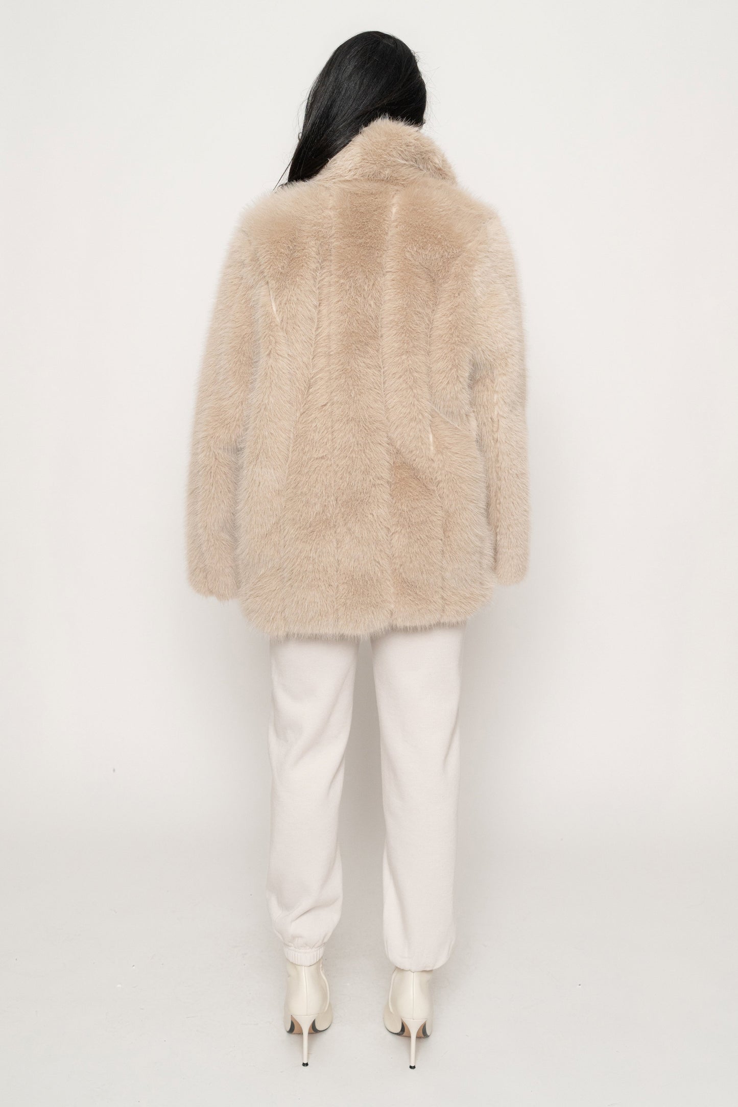 Beige Cropped Manhattan Faux Fur Coat JLUXLABEL