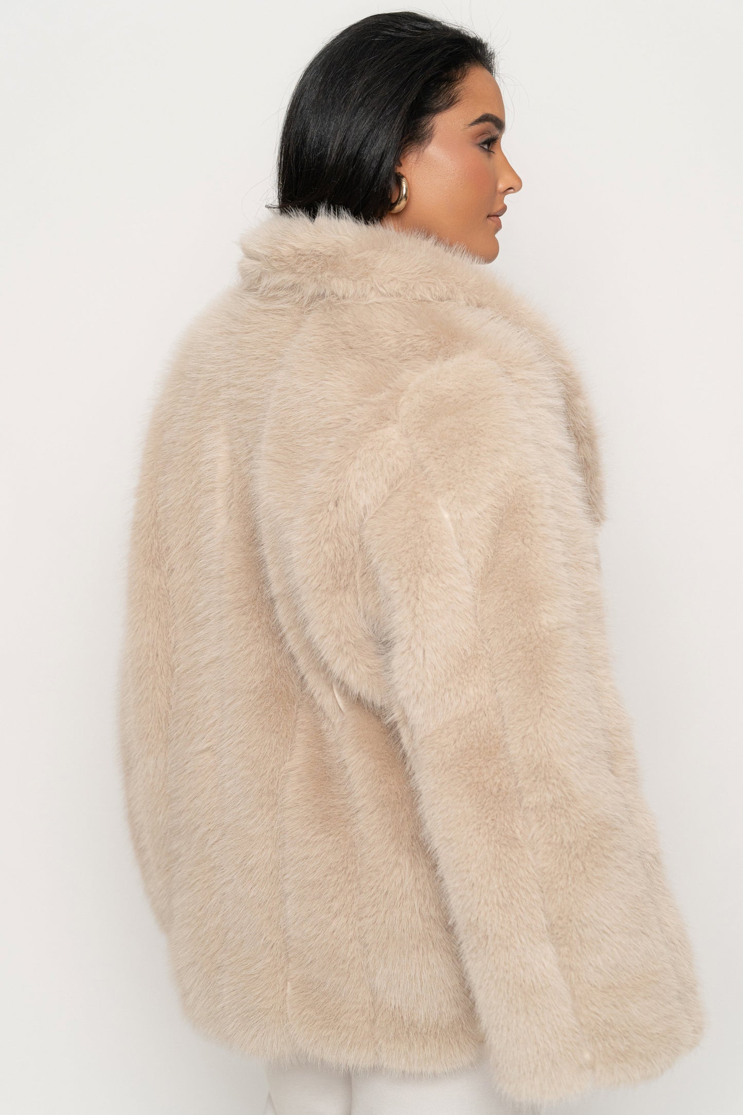 Beige Cropped Manhattan Faux Fur Coat JLUXLABEL