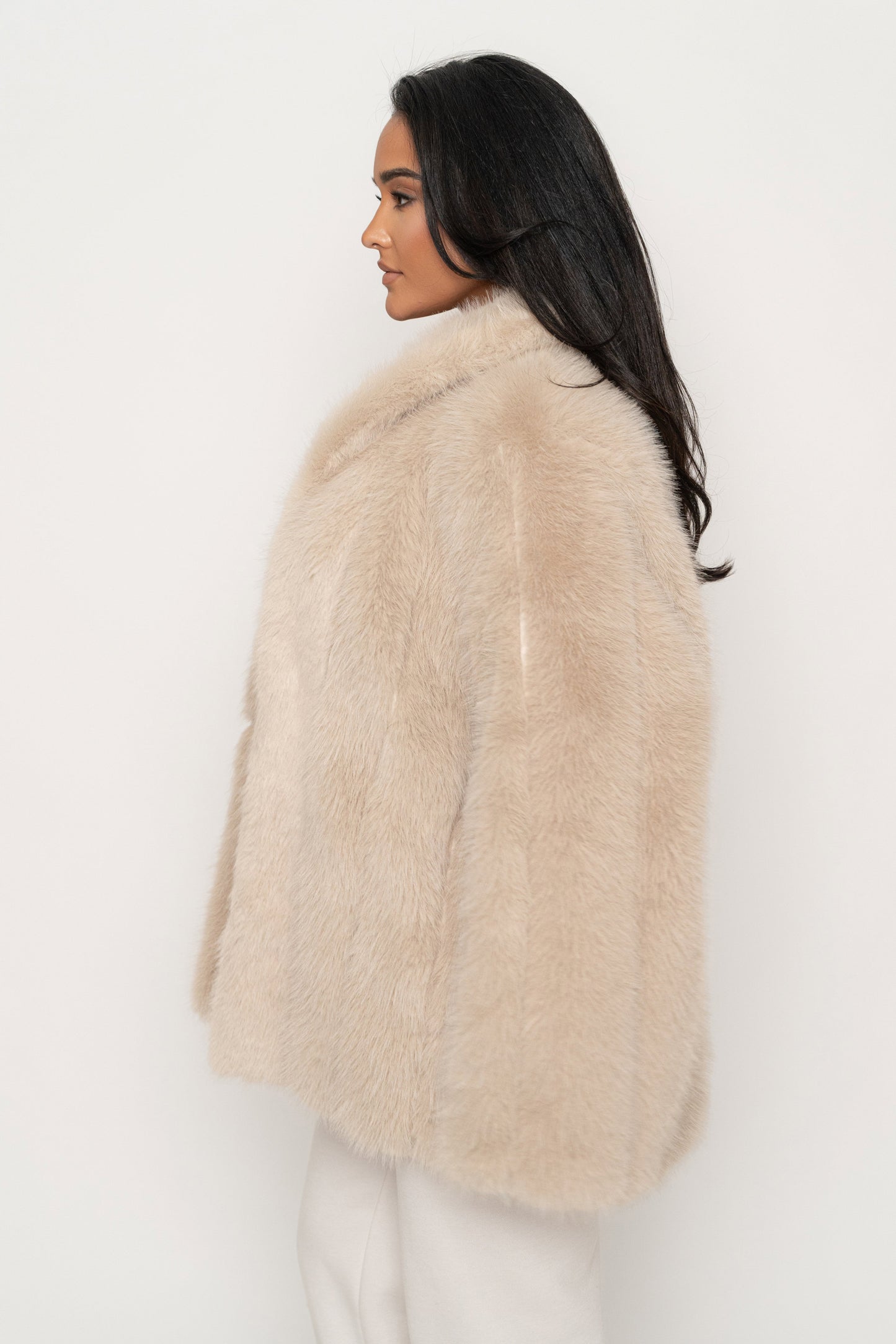 Beige Cropped Manhattan Faux Fur Coat JLUXLABEL