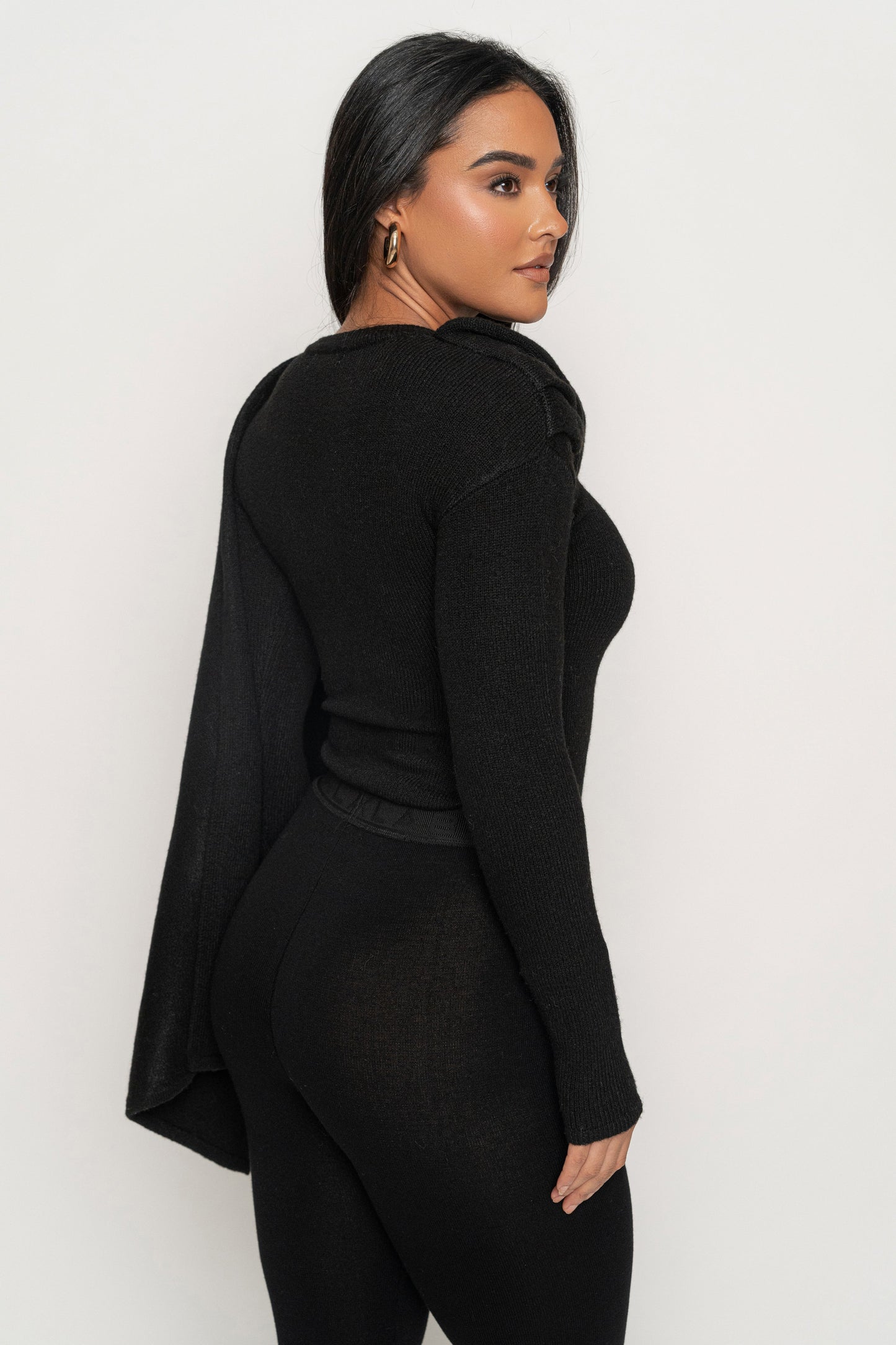 Black Ribbed Scarf Top JLUXLABEL