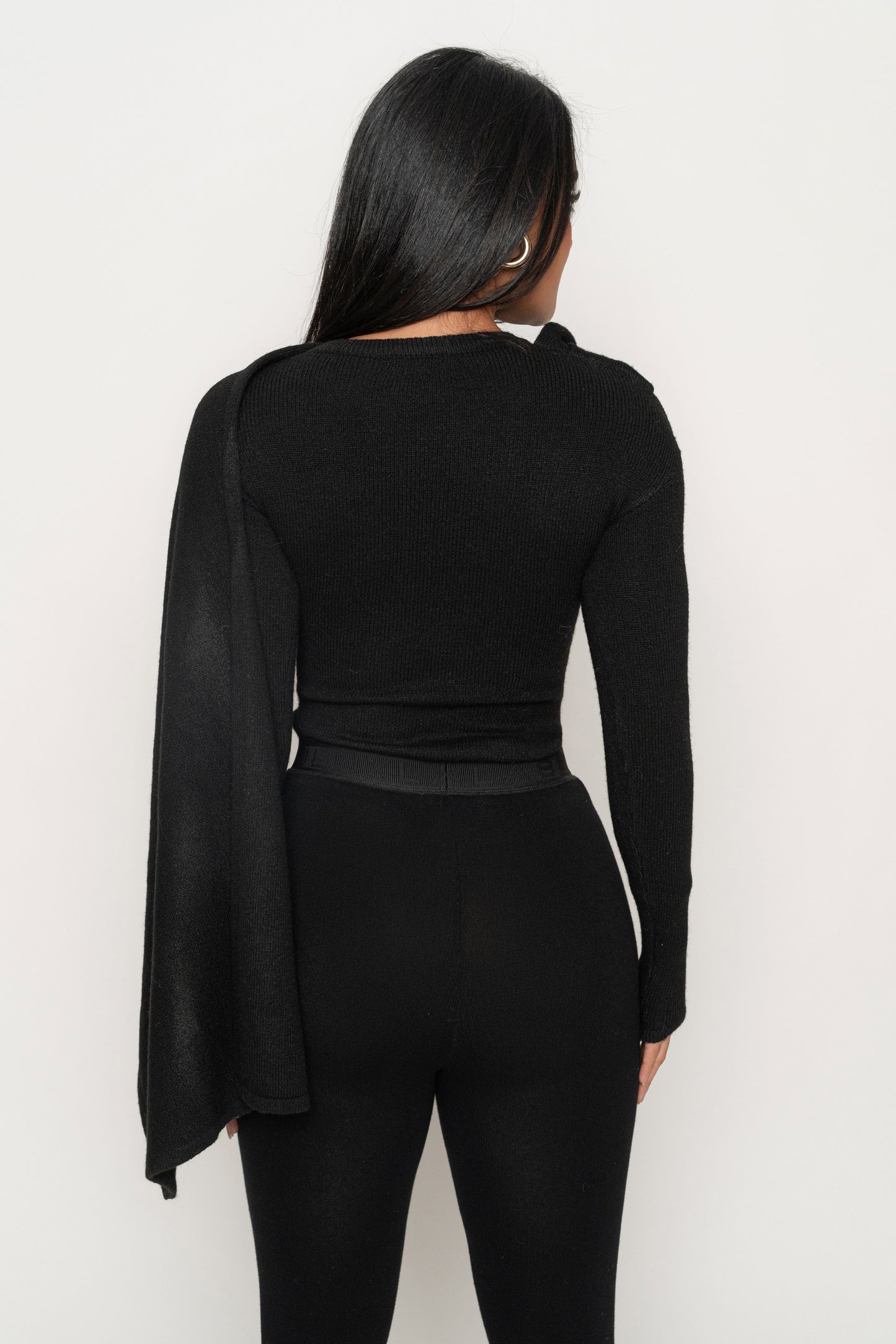 Black Ribbed Scarf Top JLUXLABEL