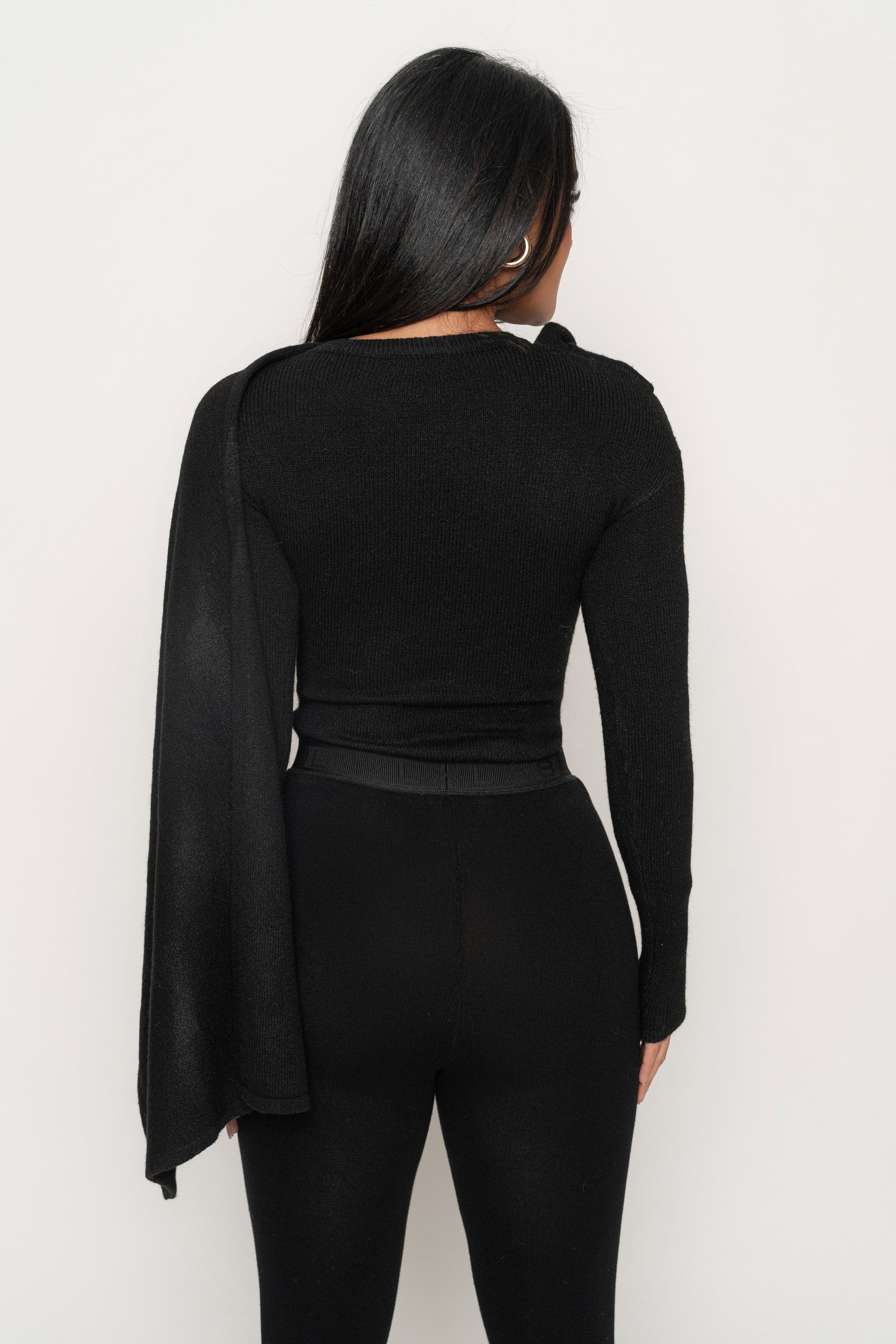 Black Ribbed Scarf Top JLUXLABEL