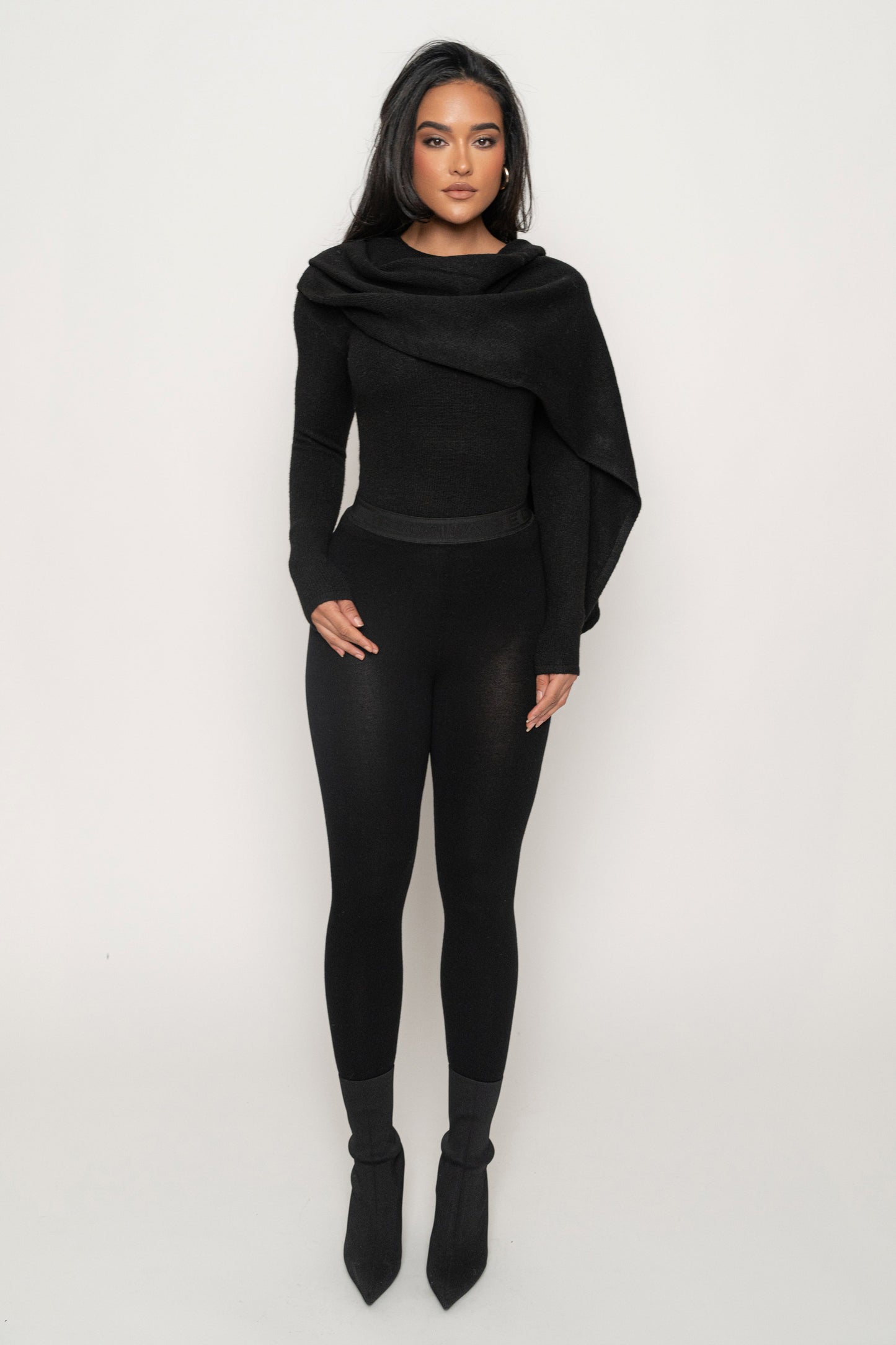 Black Ribbed Scarf Top JLUXLABEL