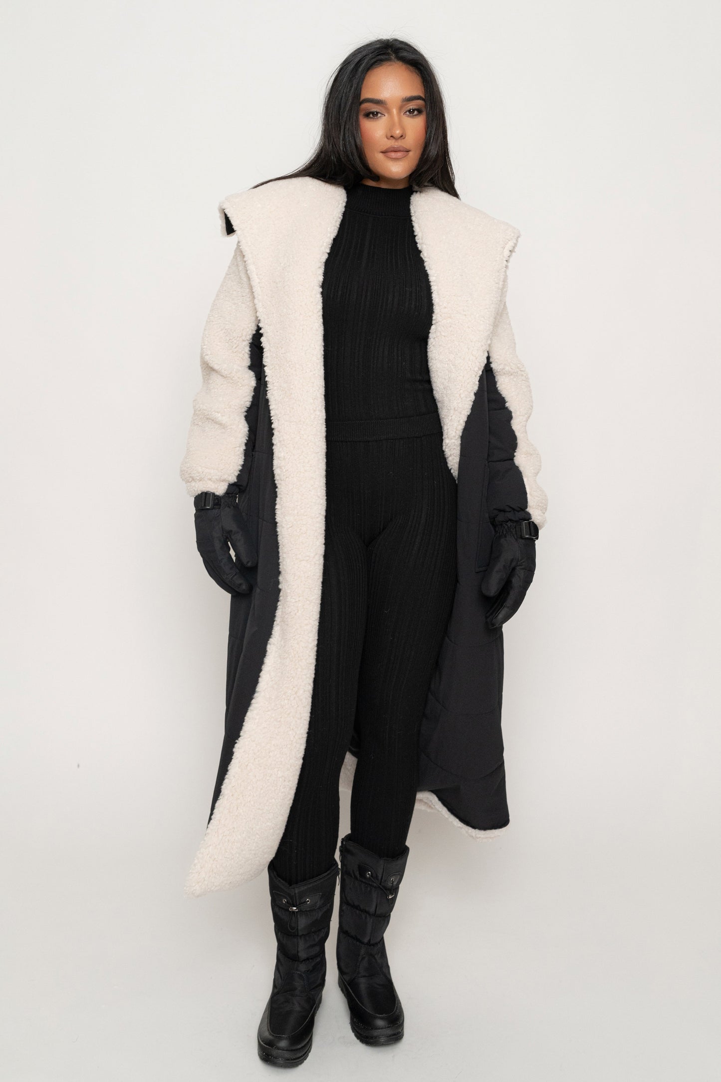 Black/Ivory Contrast Sherpa Coat JLUXLABEL