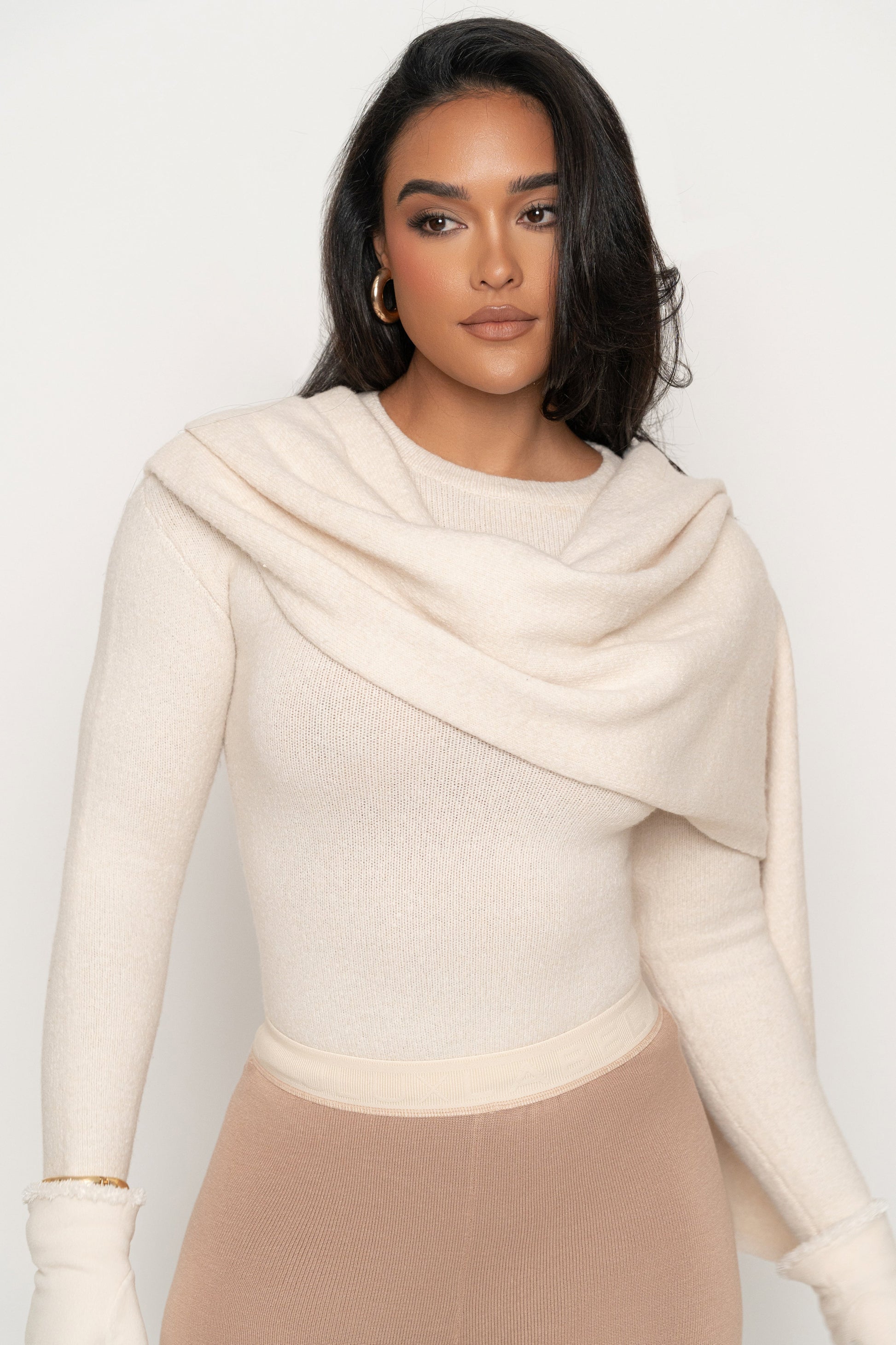 Milk Ribbed Scarf Top JLUXLABEL