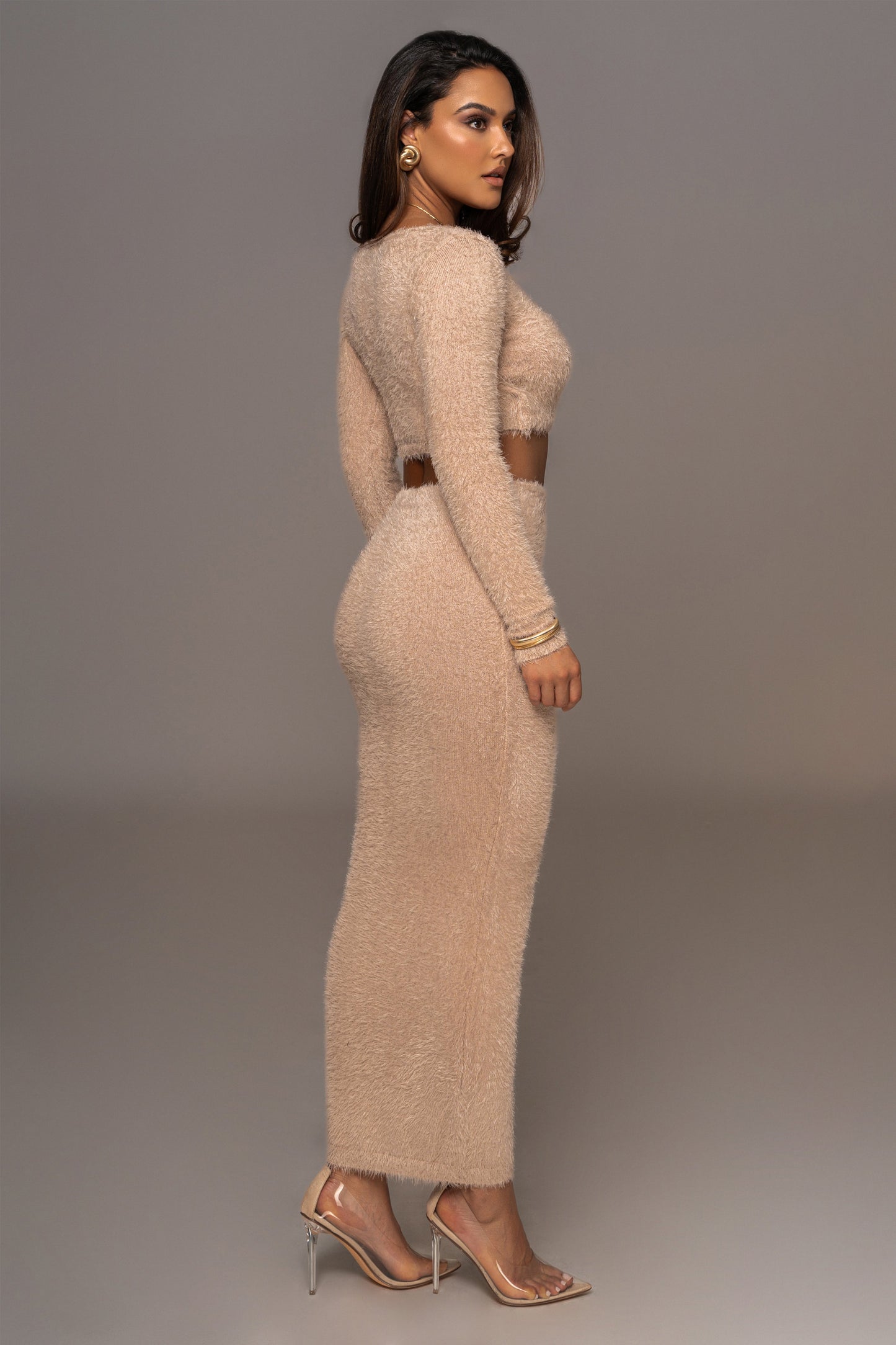 Beige Annette Sweater Knit Skirt Set JLUXLABEL