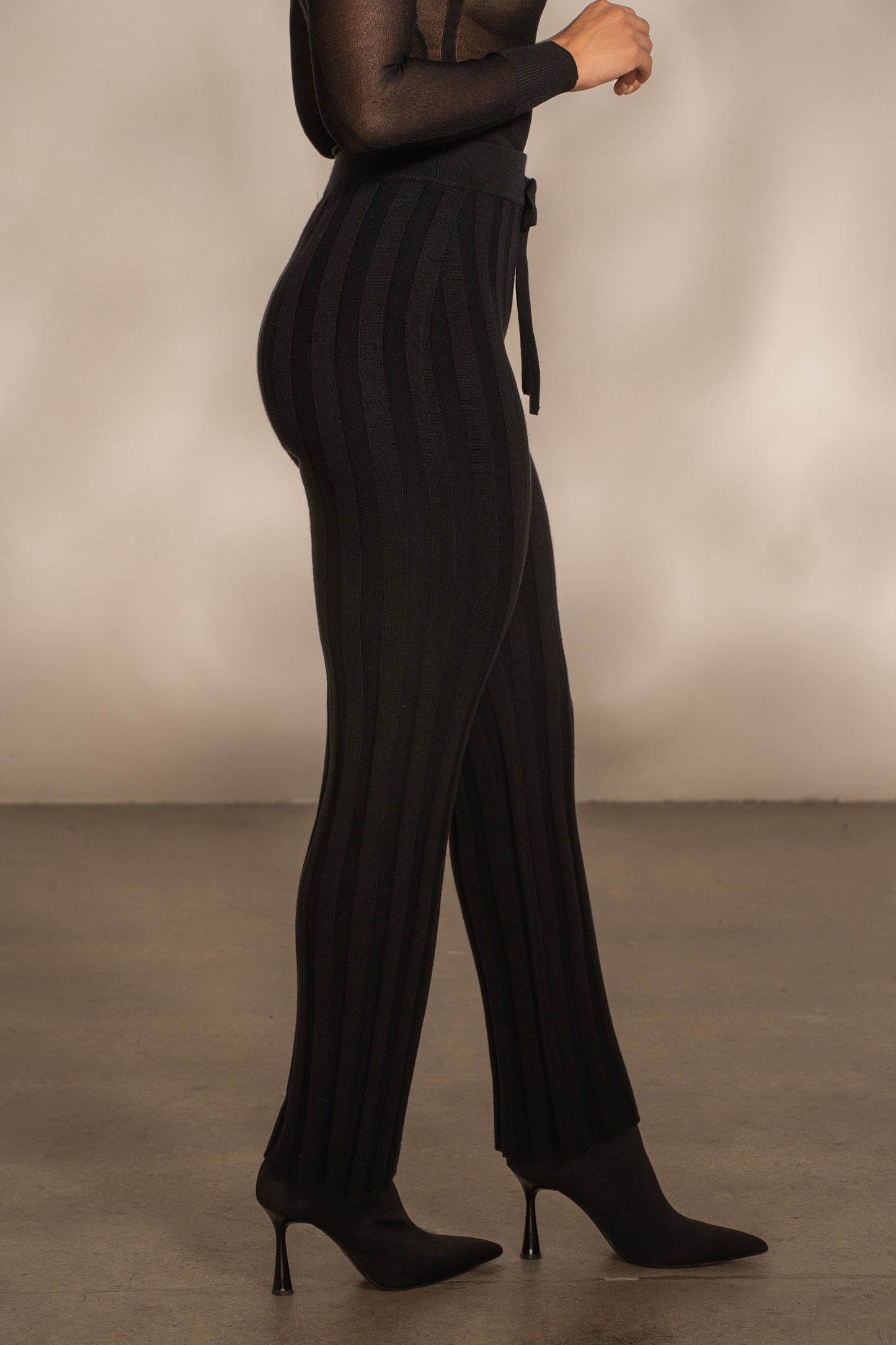 Black Darcey Ribbed Pants JLUXLABEL