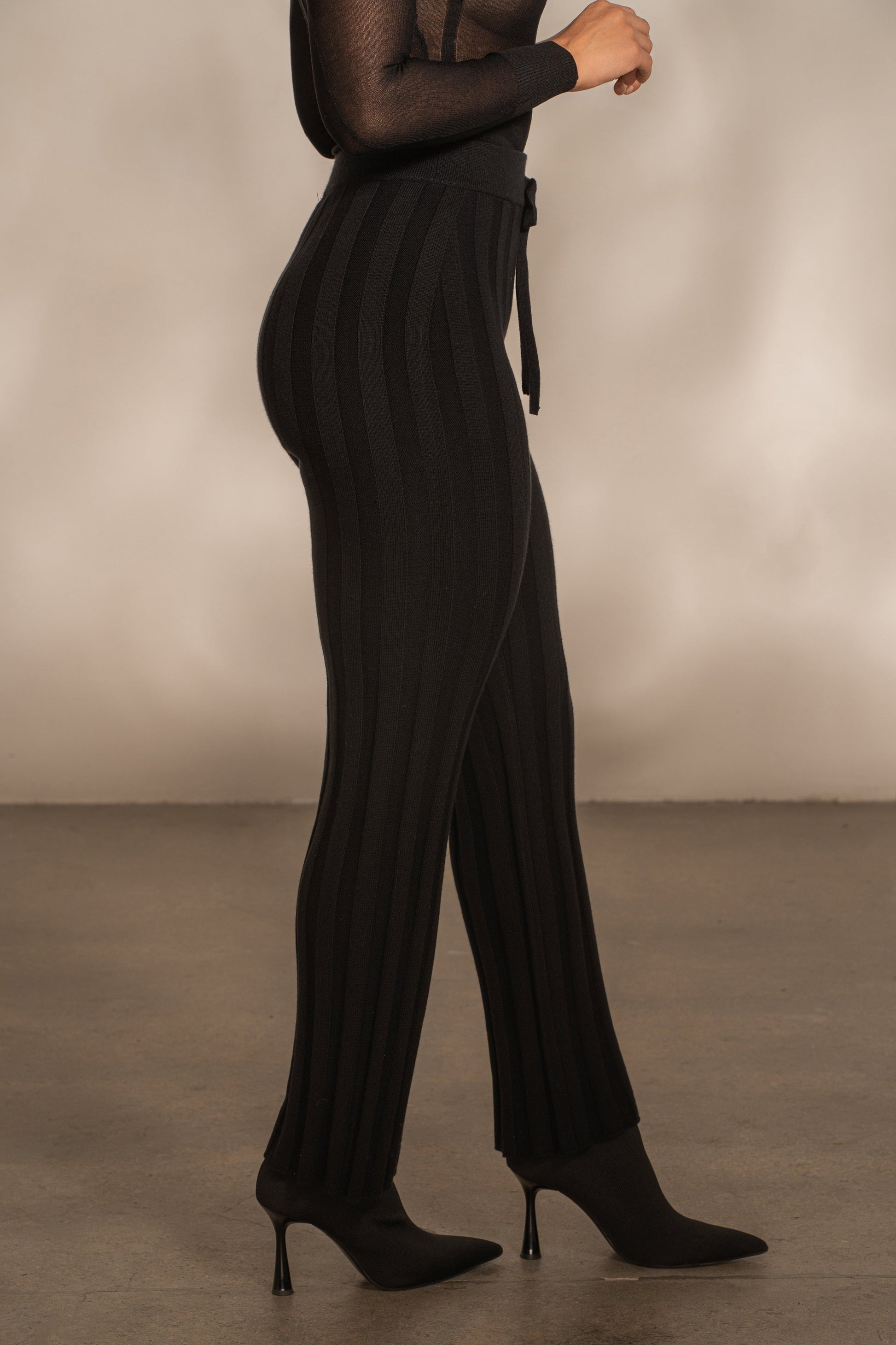 Black Darcey Ribbed Pants JLUXLABEL