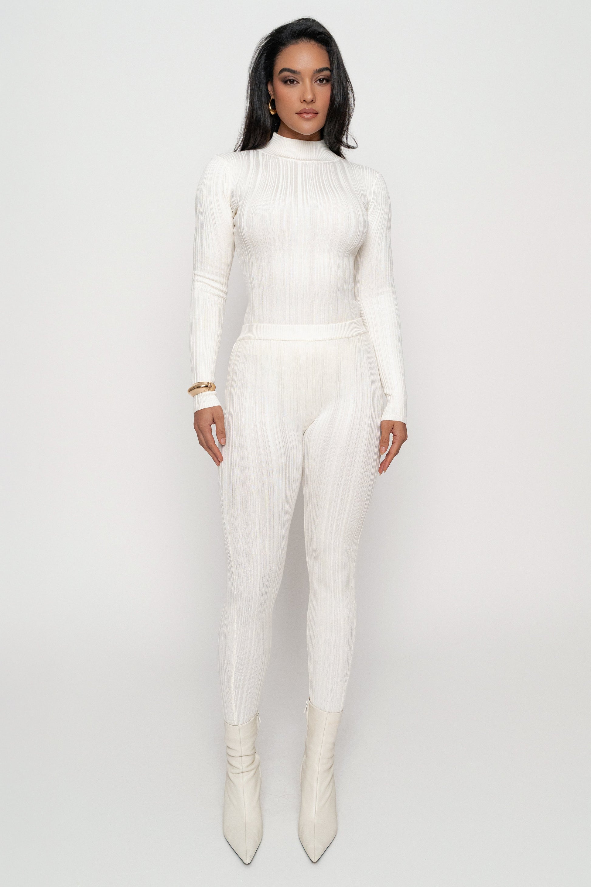 Ivory Ribbed High Waist Leggings JLUXLABEL